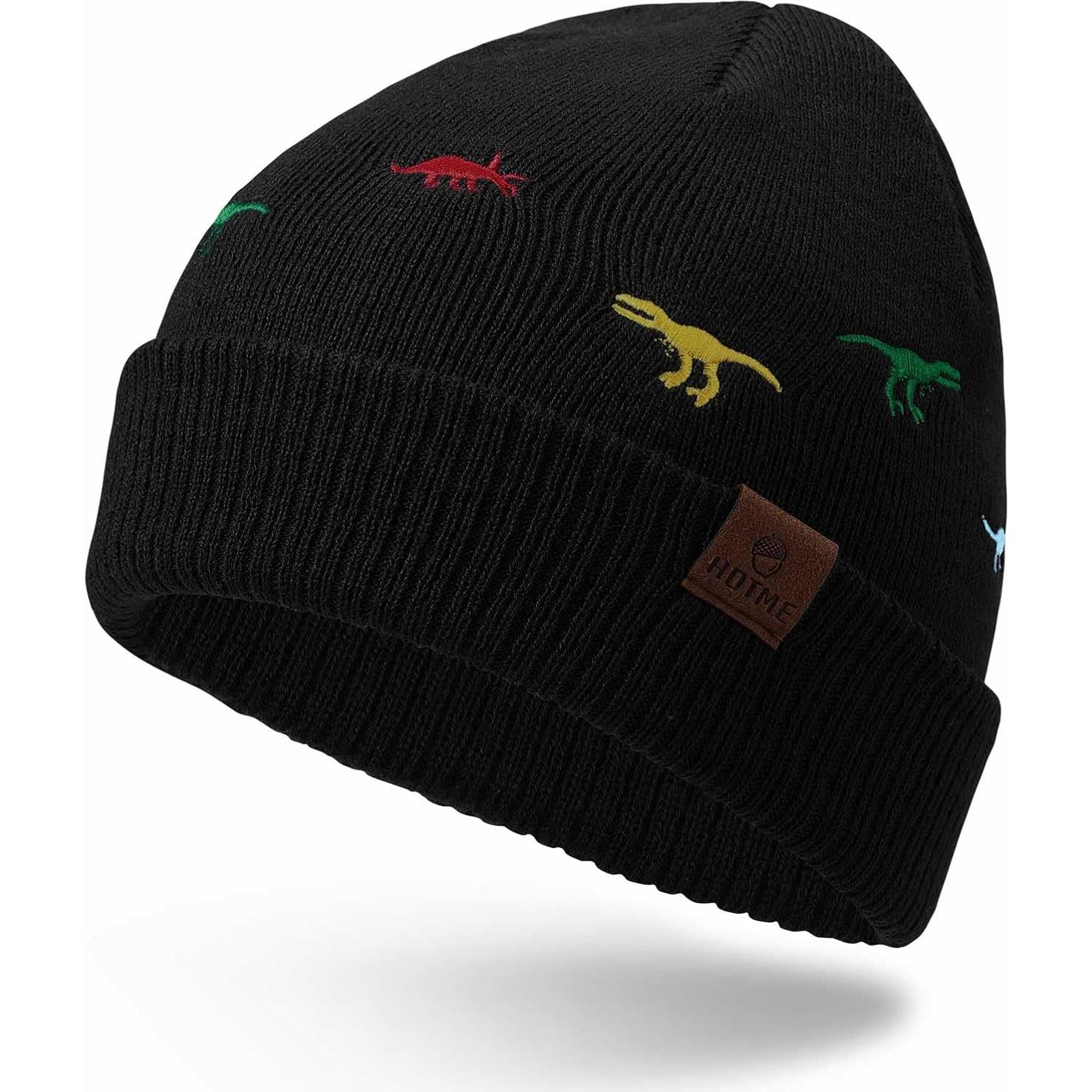 Gorro Beanie Térmico Bordado de Dinosaurio para Bebé 6-24 Meses