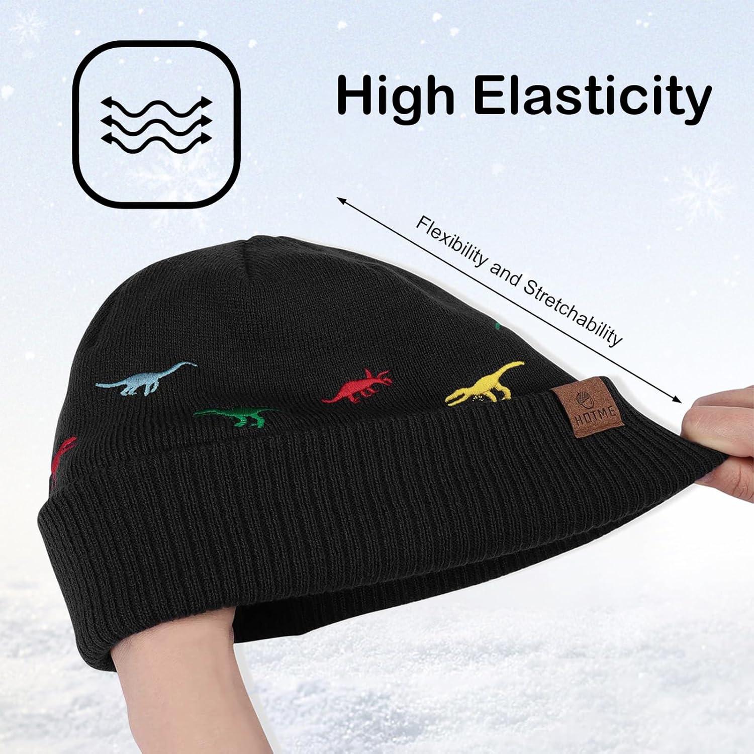 Gorro Beanie Térmico Bordado de Dinosaurio para Bebé 6-24 Meses