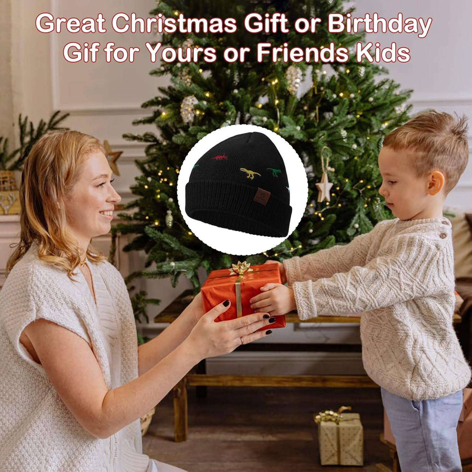 Gorro Beanie Térmico Bordado de Dinosaurio para Bebé 6-24 Meses