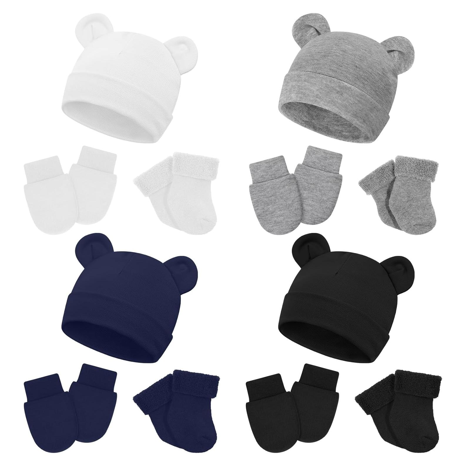 Conjunto 4 Pcs Gorro Manoplas Calcetines Prematuros Cuffbow
