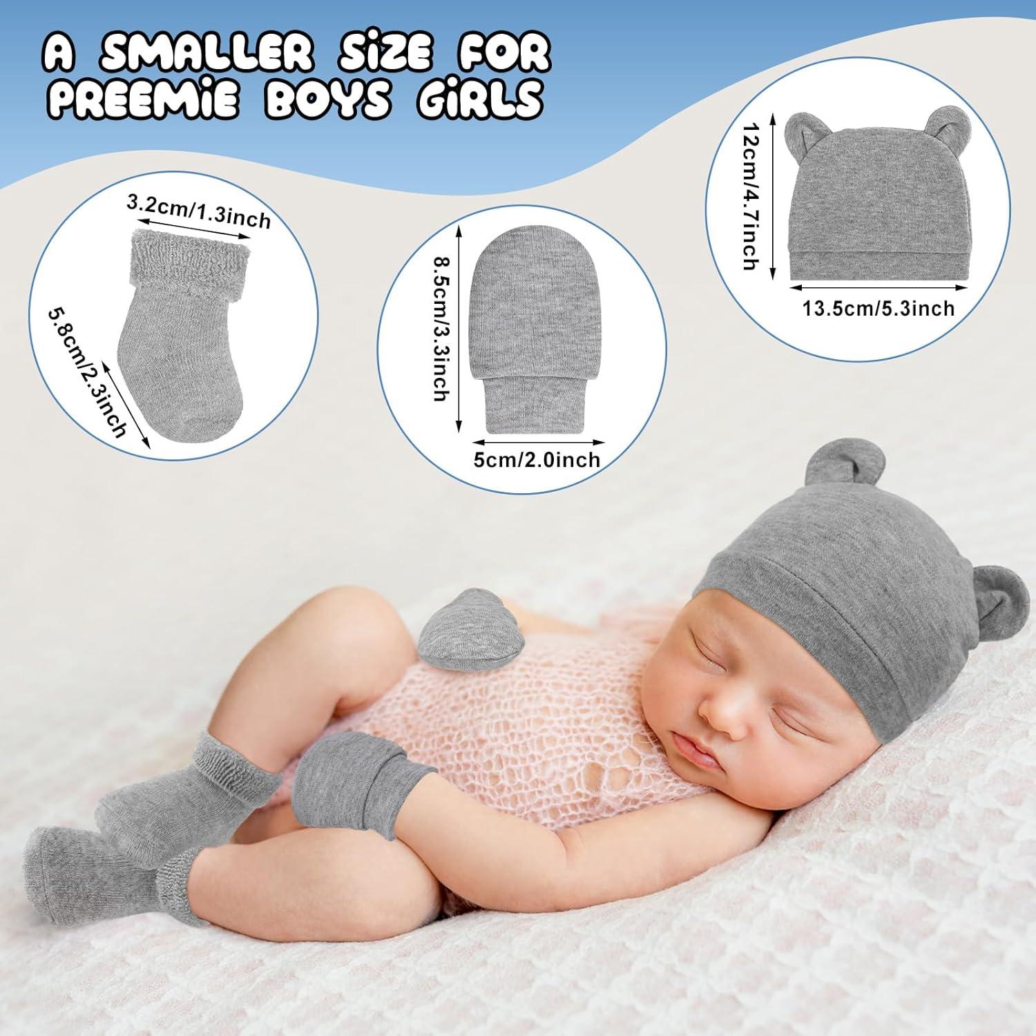 Conjunto 4 Pcs Gorro Manoplas Calcetines Prematuros Cuffbow