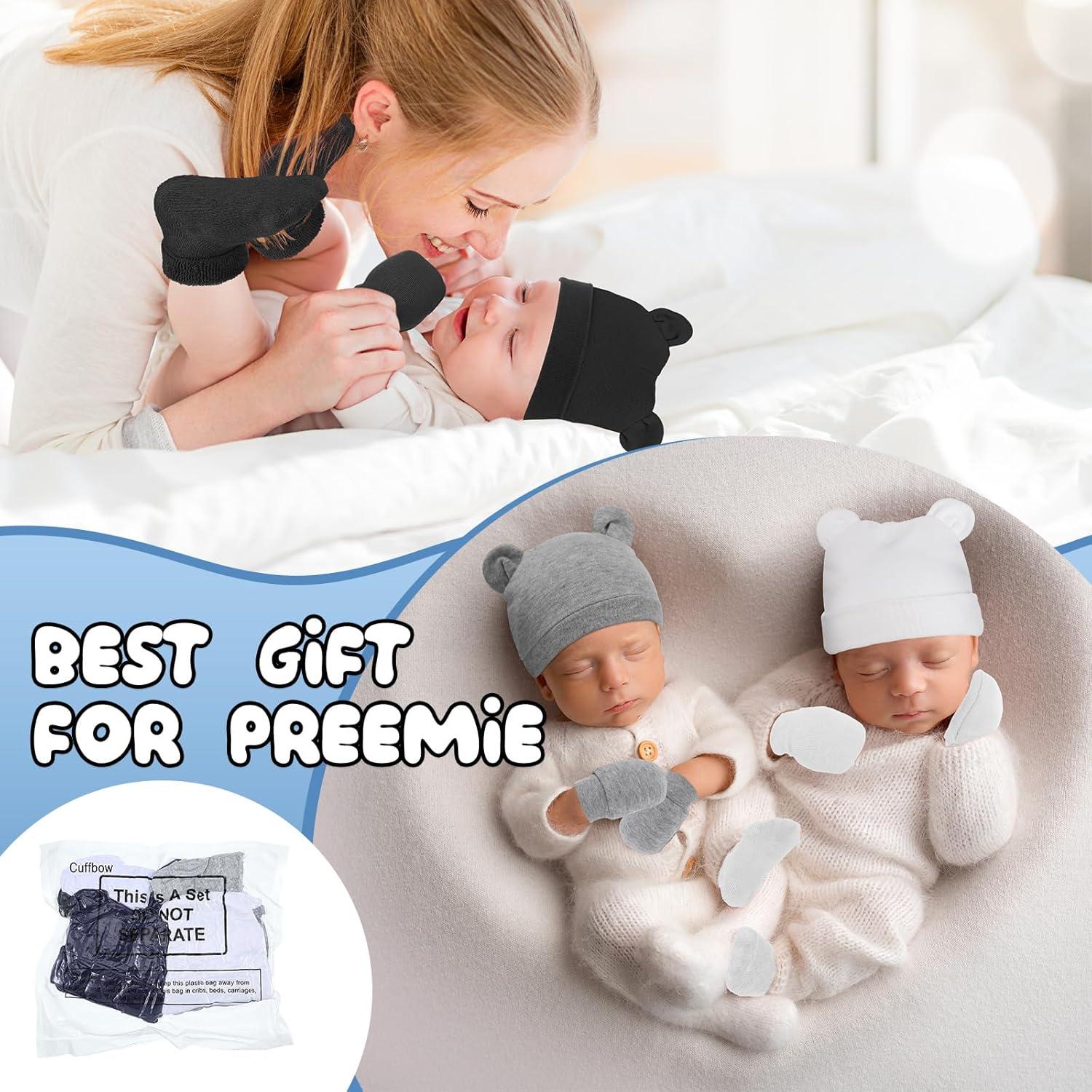 Conjunto 4 Pcs Gorro Manoplas Calcetines Prematuros Cuffbow