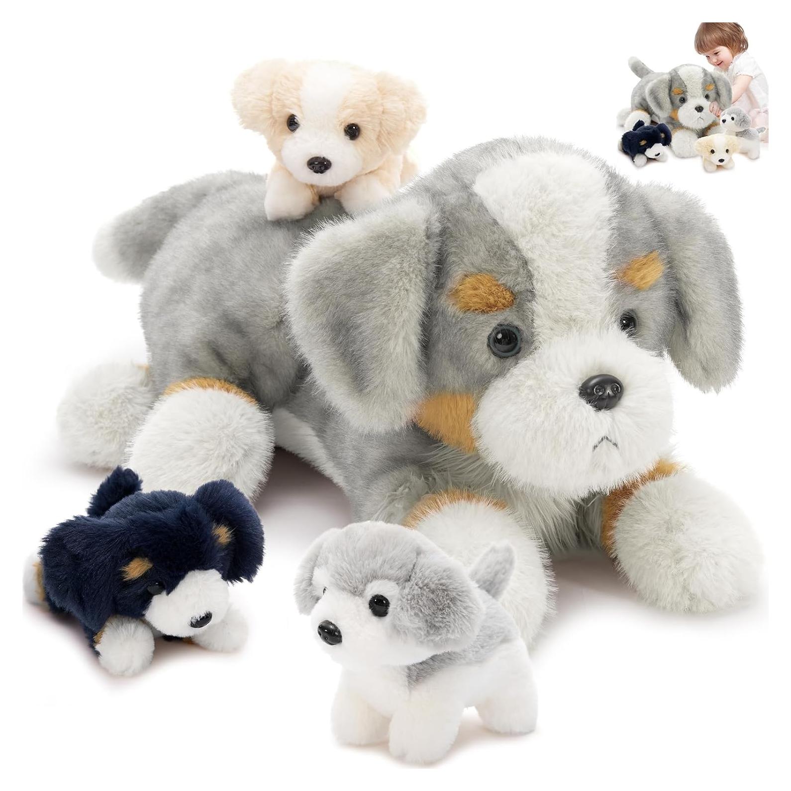 Juguete de Peluche Tezituor Border Collie con 4 Cachorros 61 cm