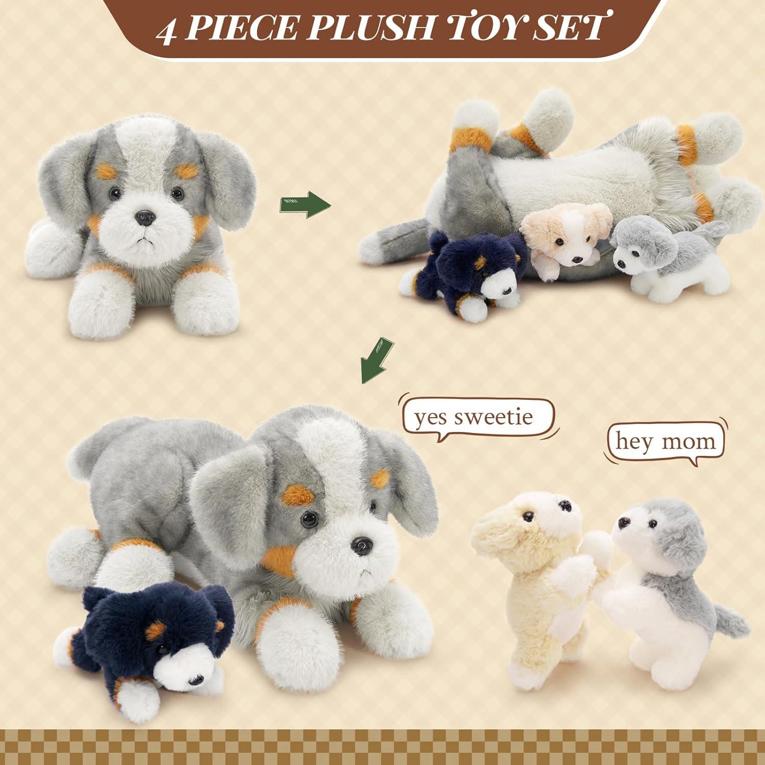 Juguete de Peluche Tezituor Border Collie con 4 Cachorros 61 cm