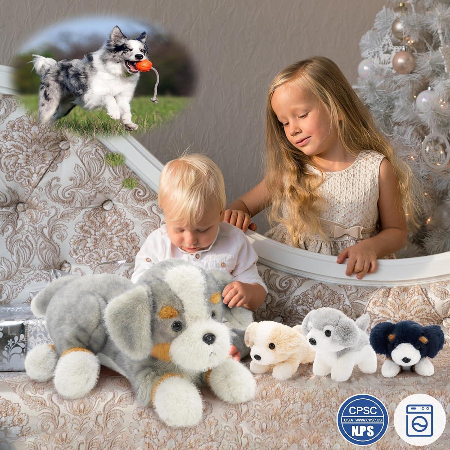 Juguete de Peluche Tezituor Border Collie con 4 Cachorros 61 cm