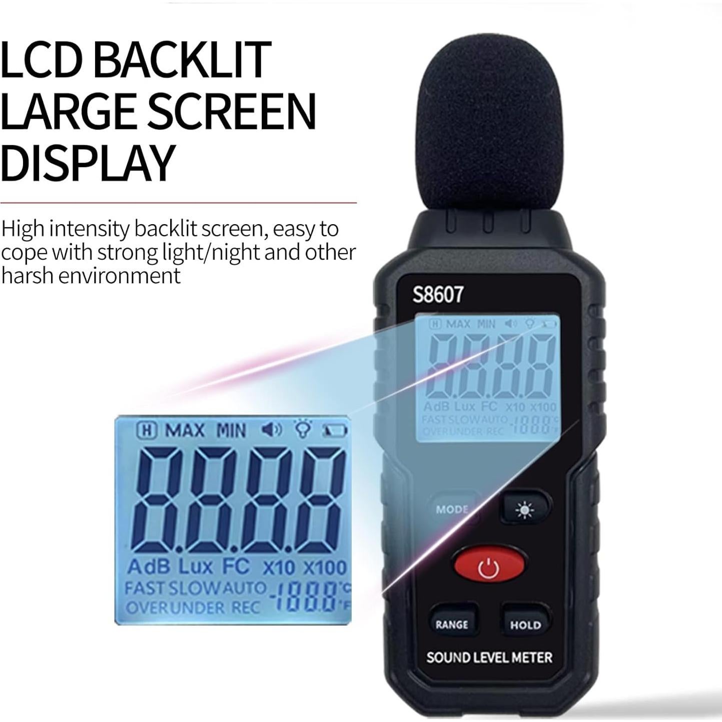 Medidor de Nivel de Sonido Digital S8607 30-130dBA Preciso