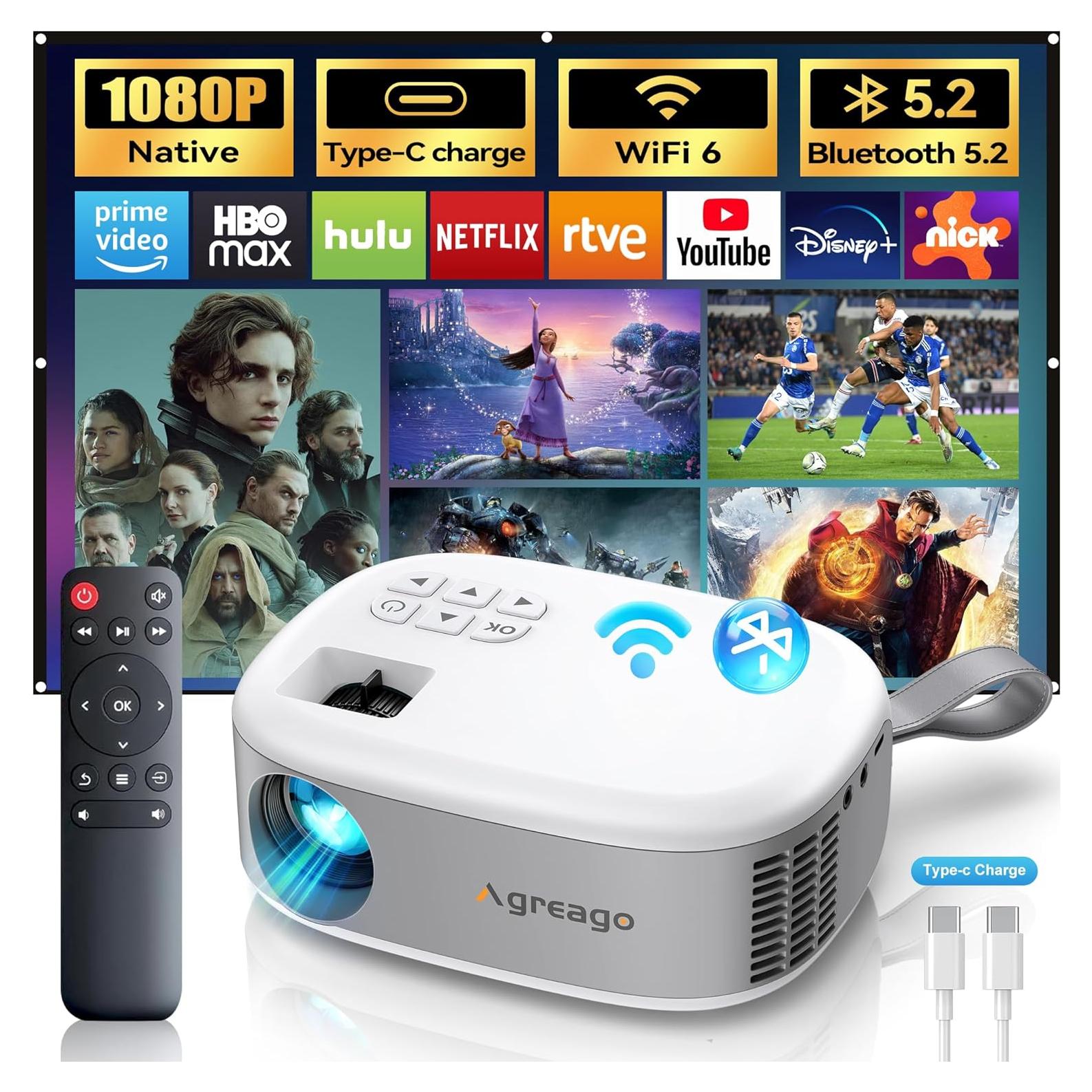 Proyector Portátil Agreago N1 HD 1080P 15000 Lúmenes WiFi 6