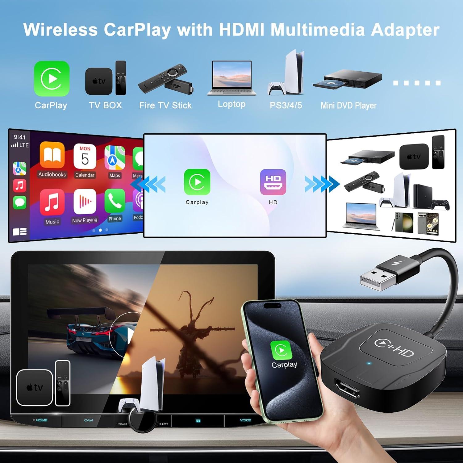 Adaptador CarPlay Inalámbrico DxInvb con HDMI 2-en-1