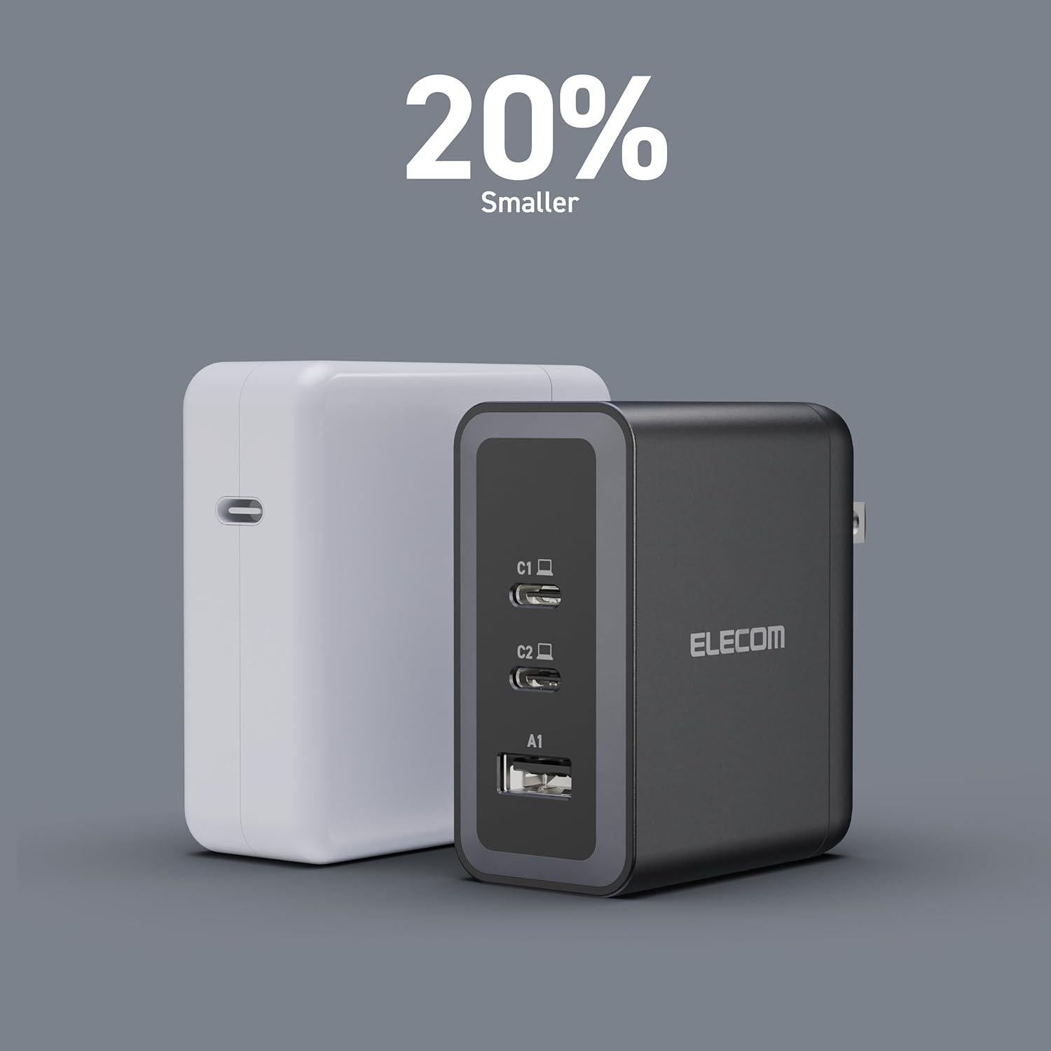 Cargador de pared USB-C 100W ELECOM, 3 puertos, carga rápida