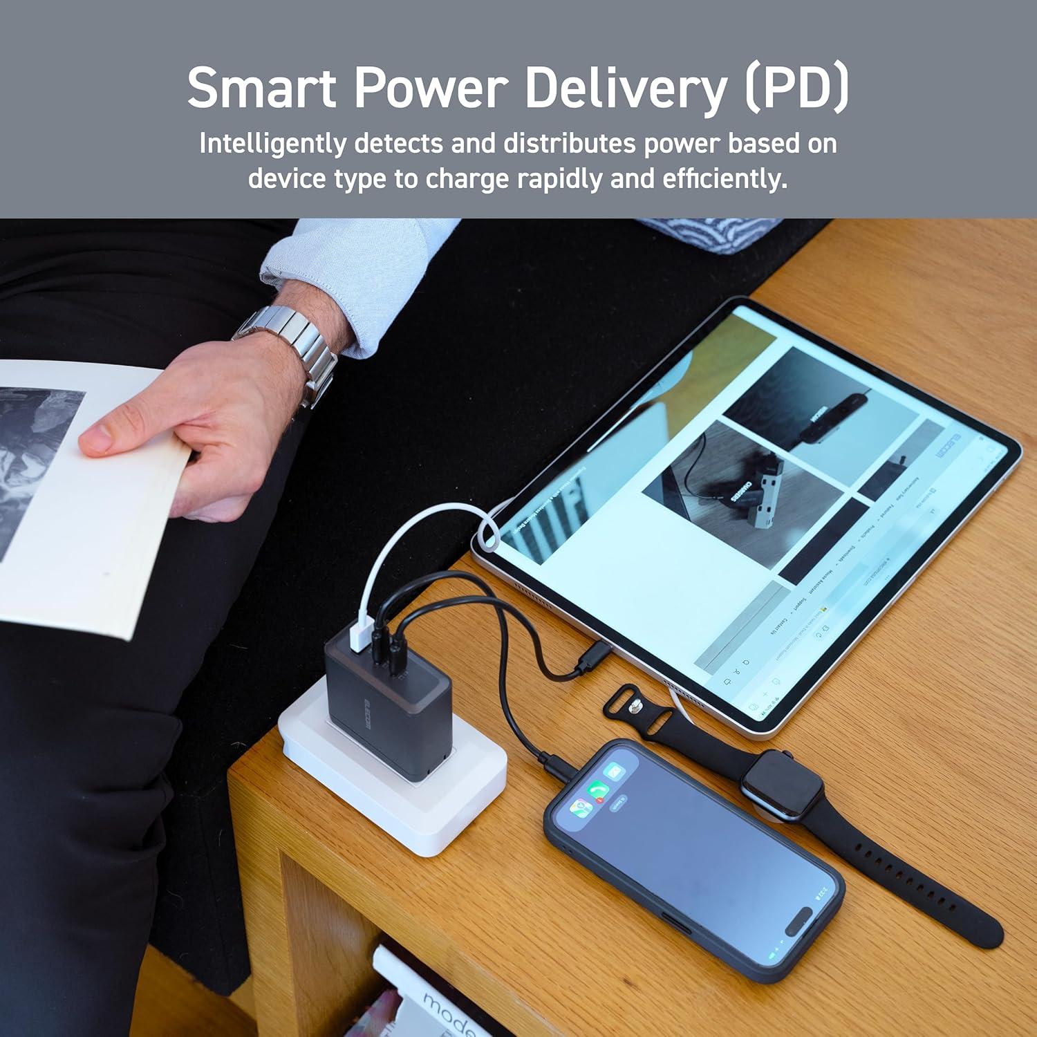 Cargador de pared USB-C 100W ELECOM, 3 puertos, carga rápida