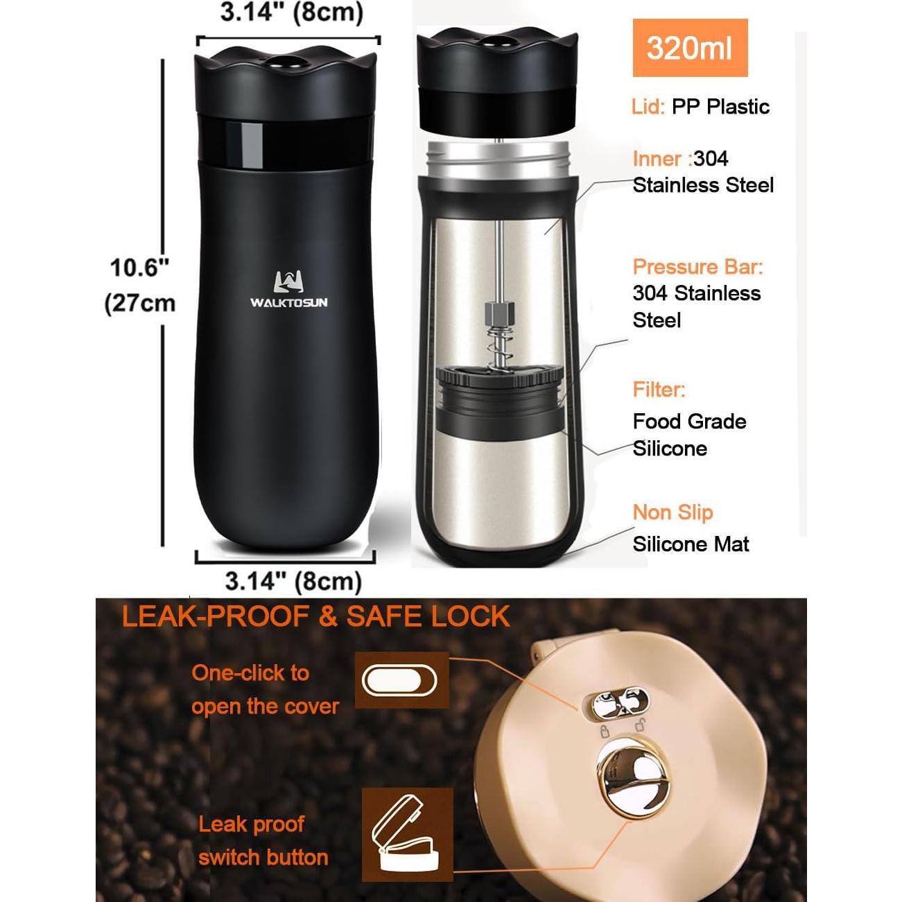 Cafetera Prensa Francesa Portátil Walktosun 430g Doble Pared