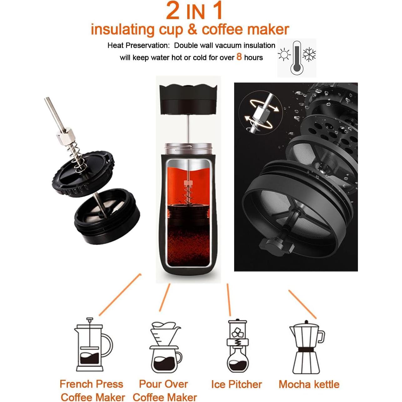 Cafetera Prensa Francesa Portátil Walktosun 430g Doble Pared