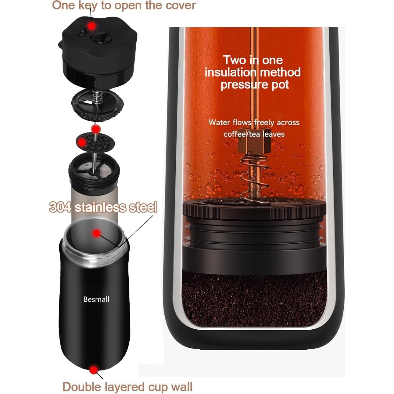 Cafetera Prensa Francesa Portátil Walktosun 430g Doble Pared