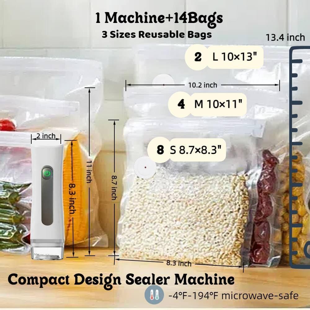 Sellador de Vacío de Mano Babluble + 14 Bolsas Reutilizables