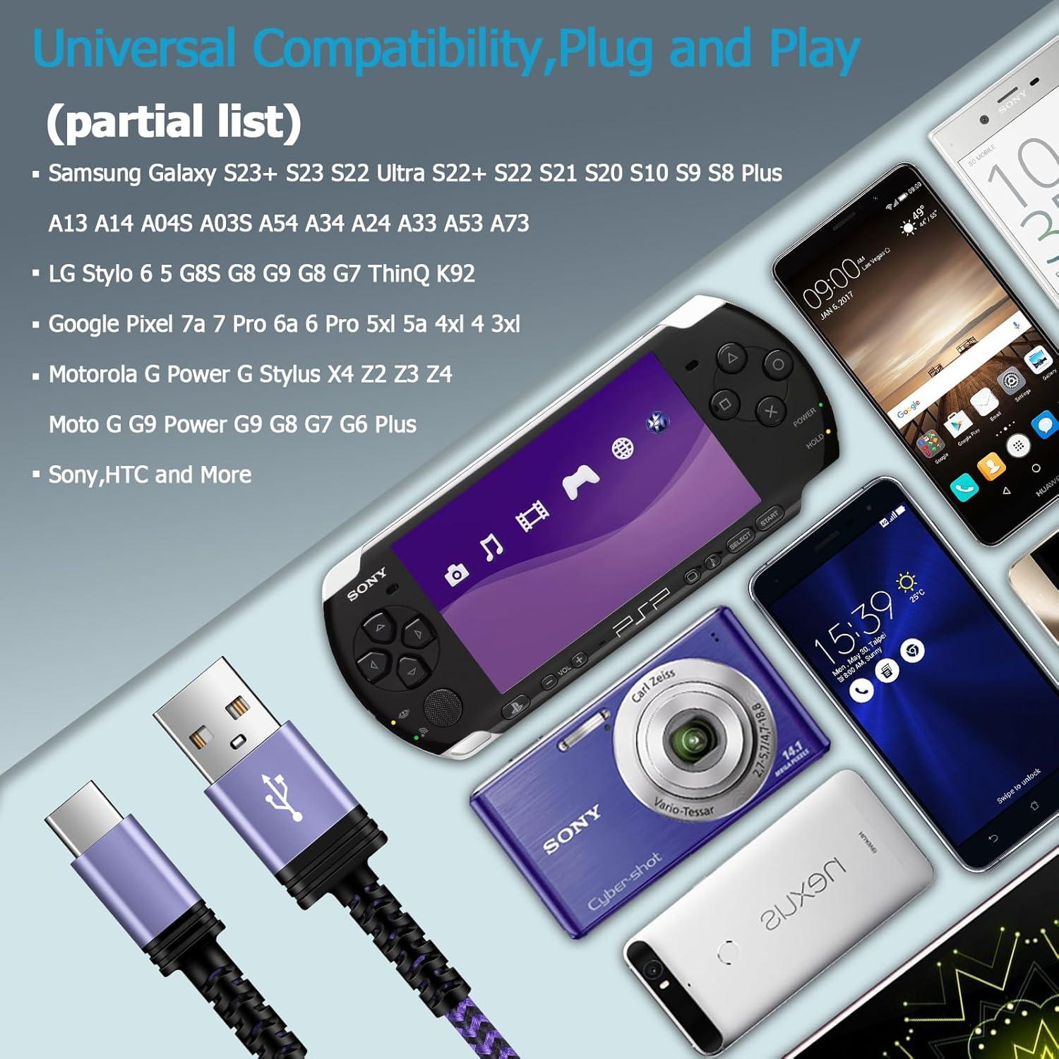 Cable USB A a C 5FT Rápido 3Pack - Carga Samsung y Android