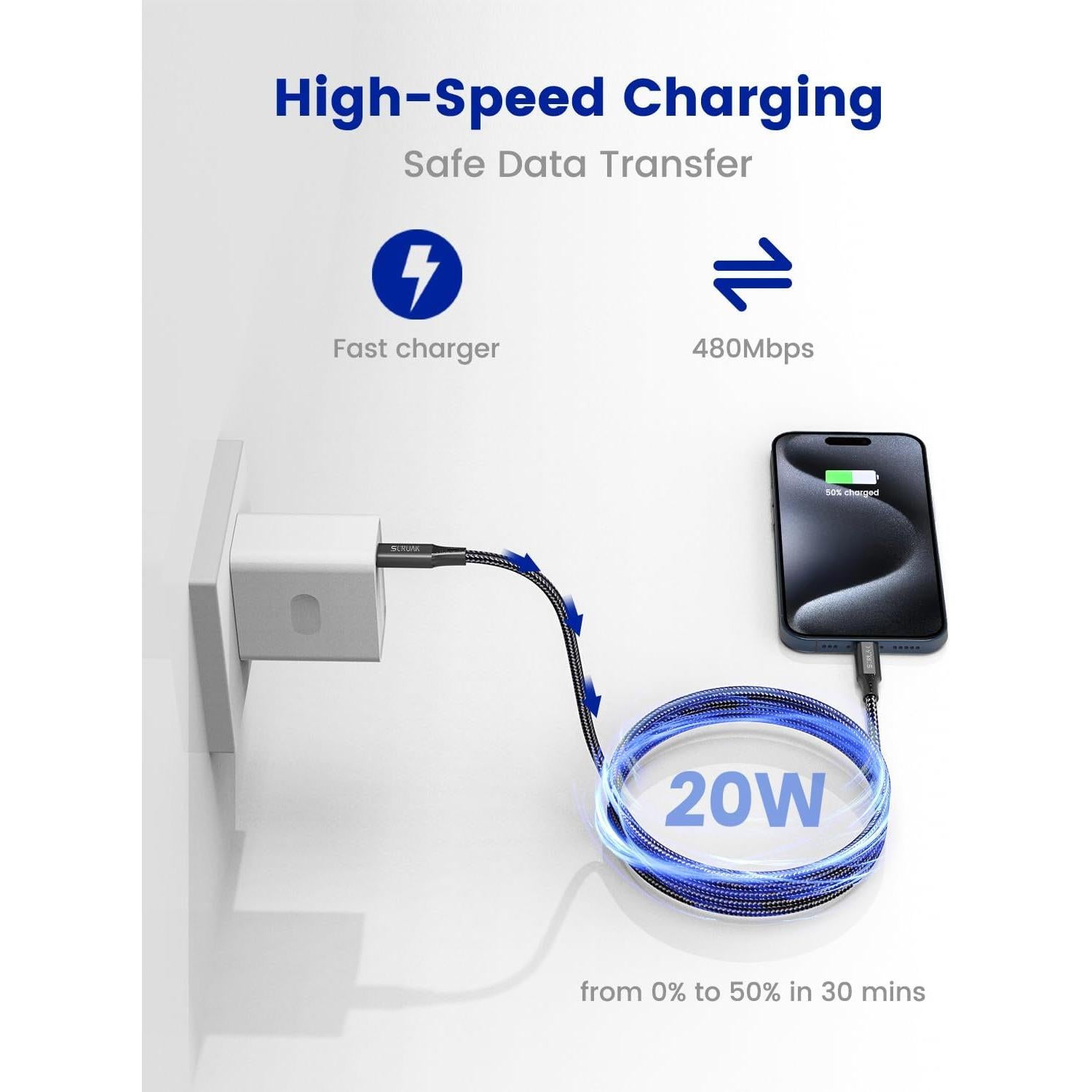 Cable de Carga Rápida USB C 5M SCRUAK para iPhone 16/17