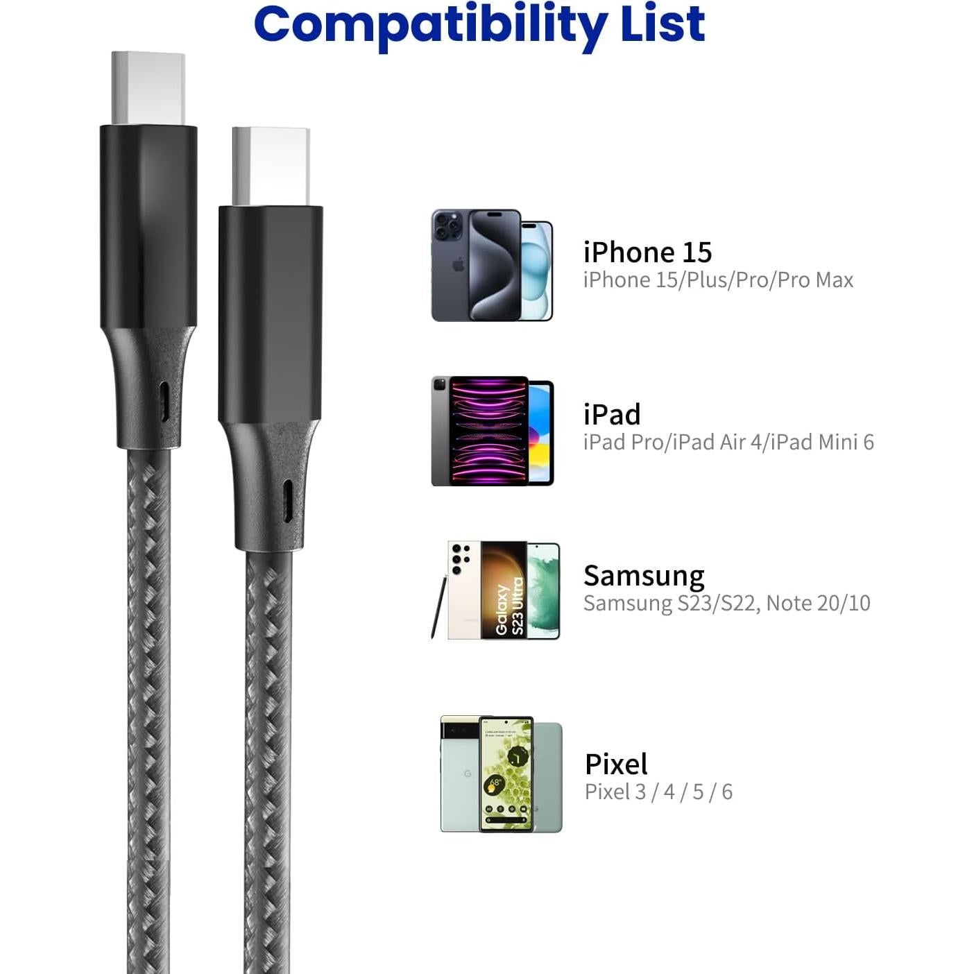 Cable de Carga Rápida USB C 5M SCRUAK para iPhone 16/17