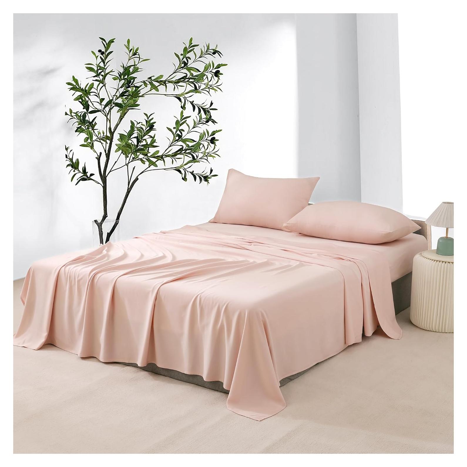 Juego de Sábanas NATUREFIELD Individual 100% Rayón Bambú Rosa