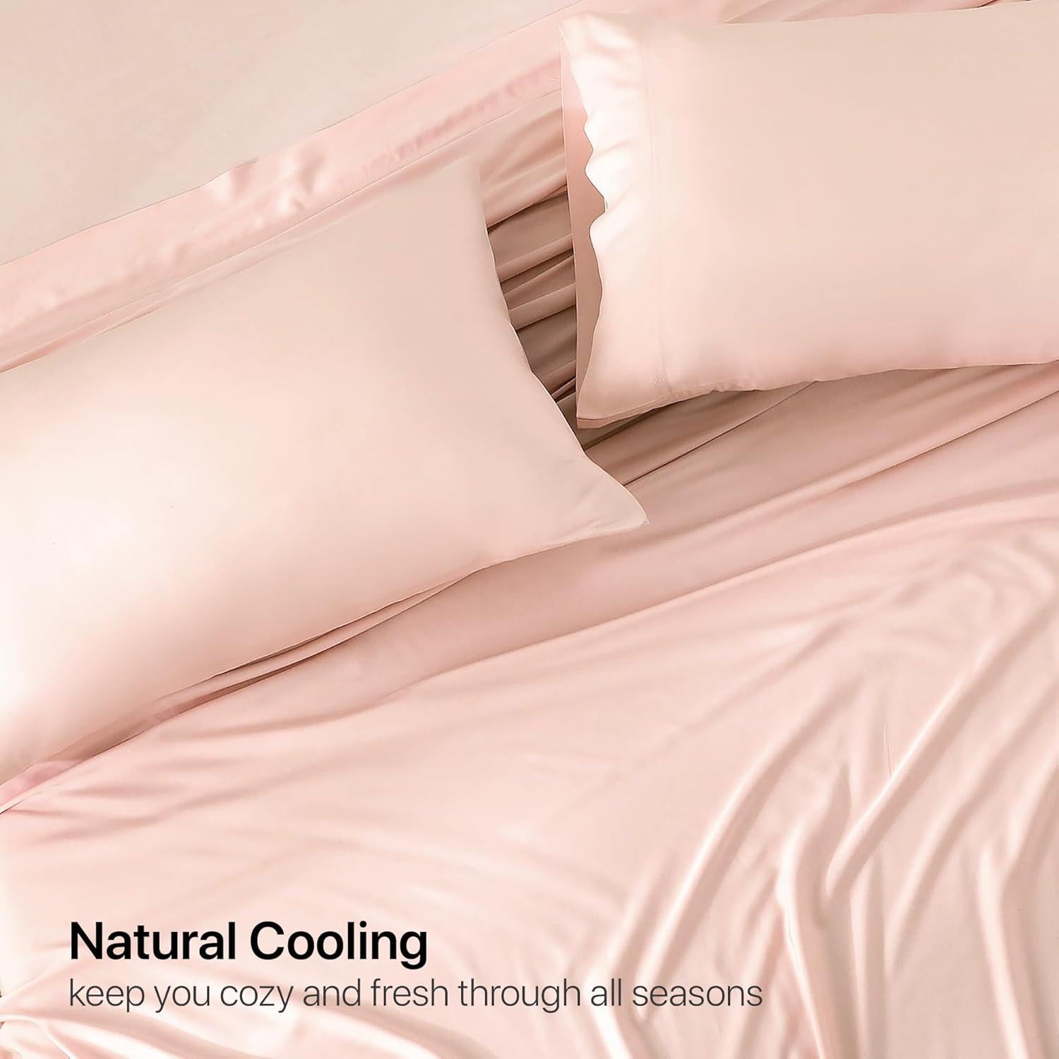 Juego de Sábanas NATUREFIELD Individual 100% Rayón Bambú Rosa