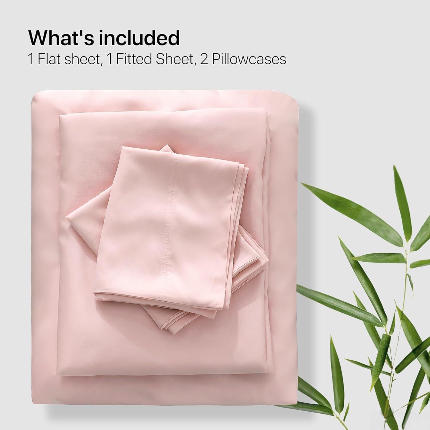 Juego de Sábanas NATUREFIELD Individual 100% Rayón Bambú Rosa