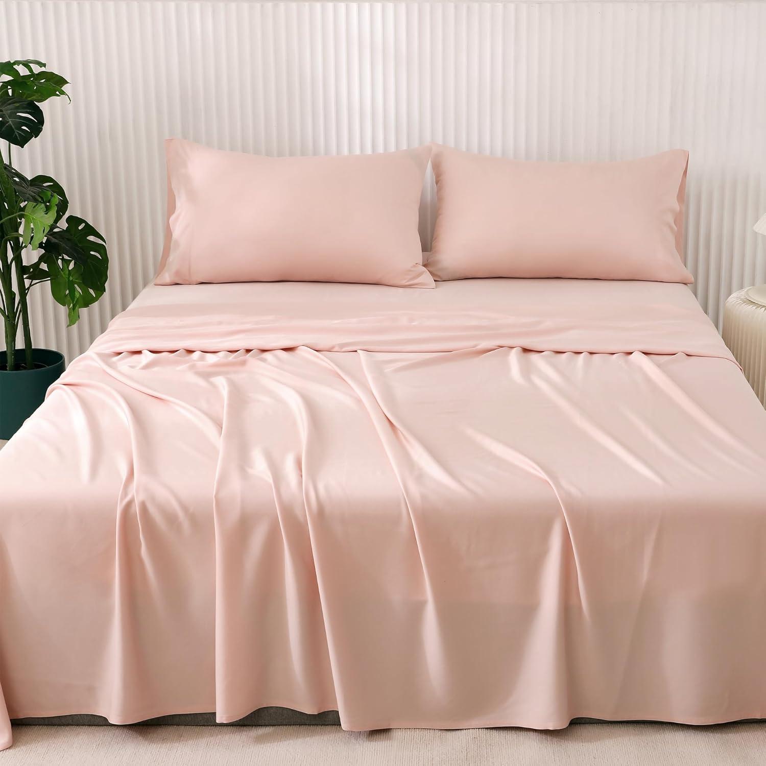 Juego de Sábanas NATUREFIELD Individual 100% Rayón Bambú Rosa