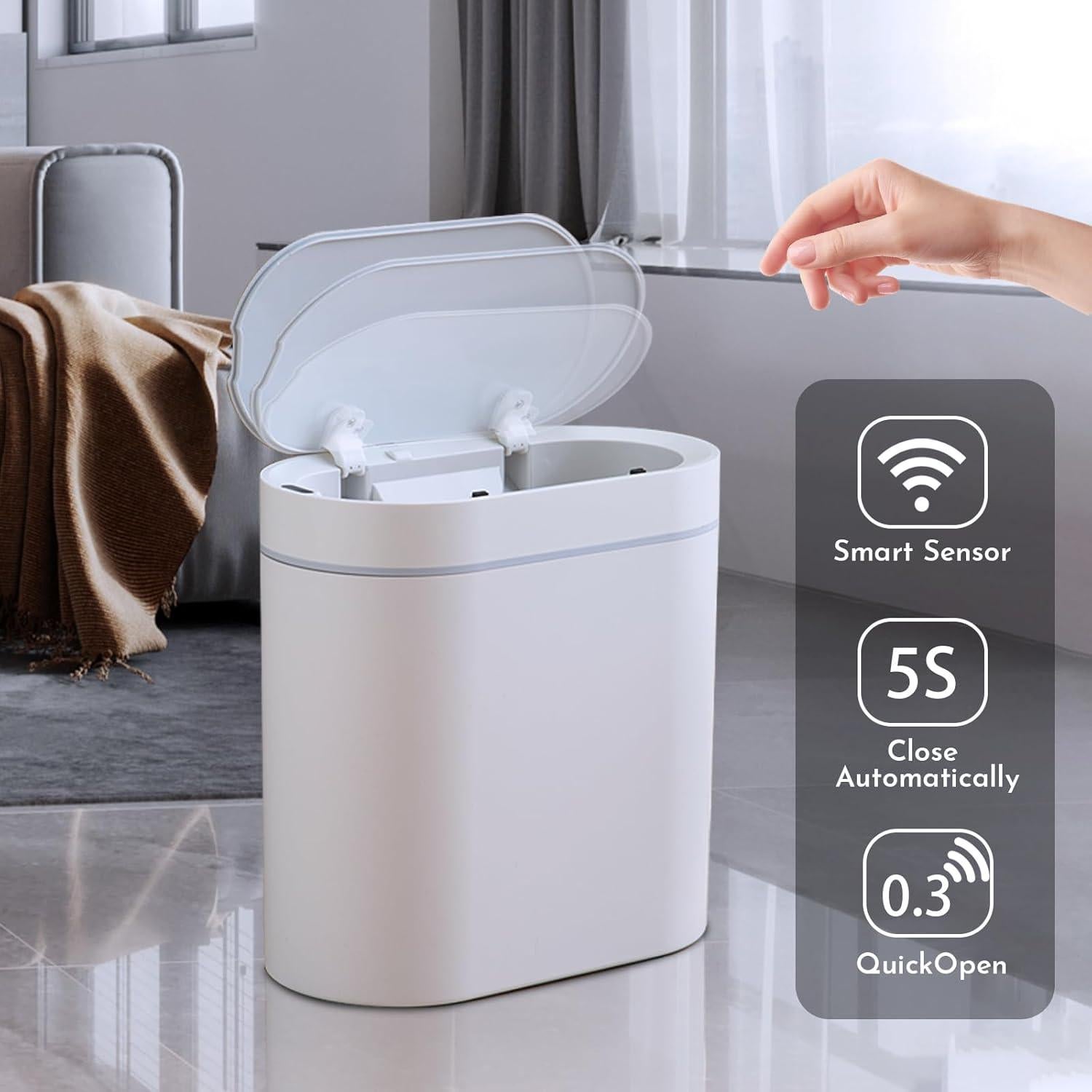 Basurero automático Syncvibe 2 galones blanco con sensor