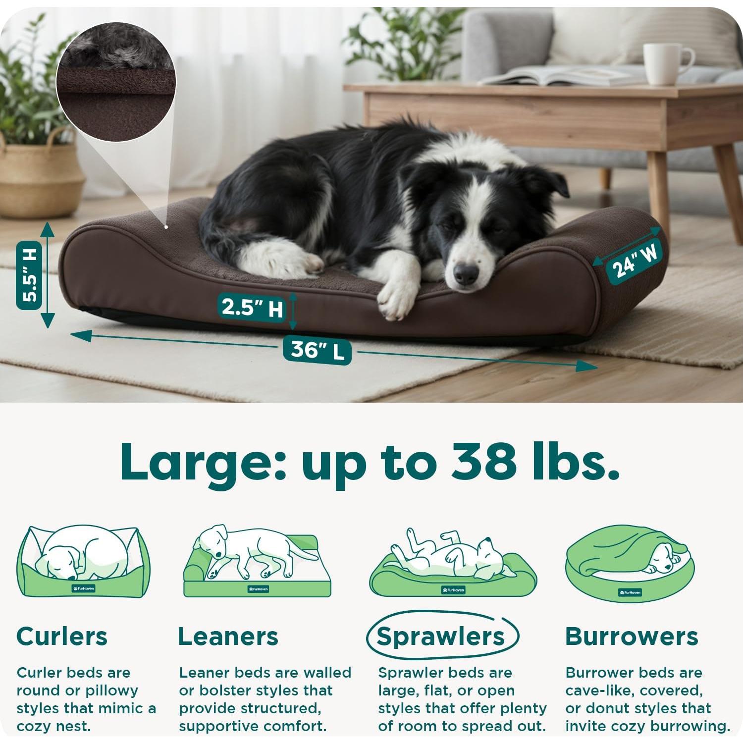 Cama ortopédica Furhaven para perros grandes y medianos - Chocolate