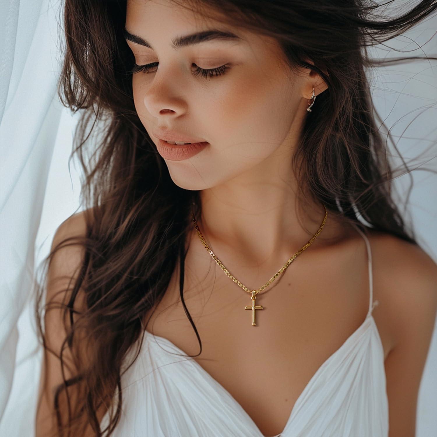 Collar Cruz Minimalista Oro 14K para Mujeres 26mm