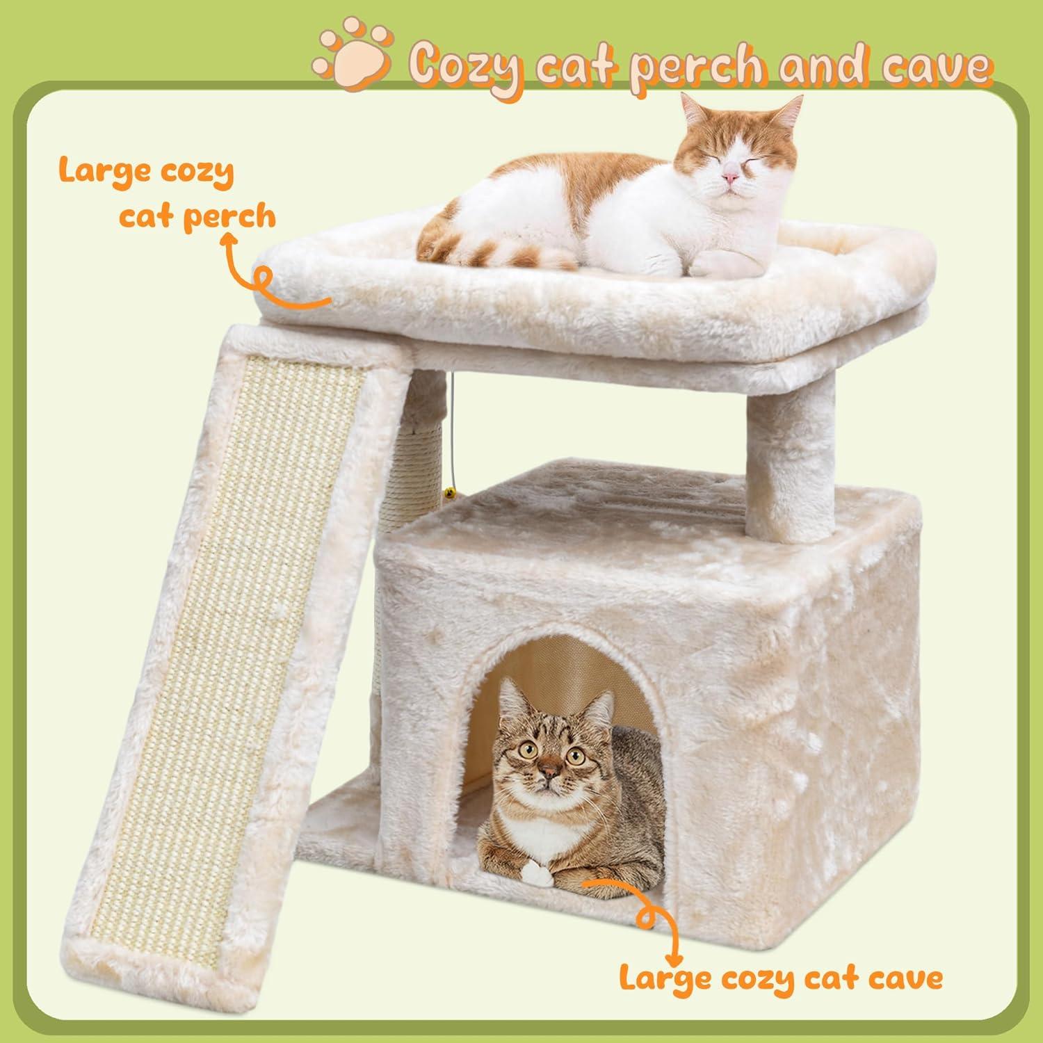 Árbol para Gatos SIYIPURR Beige con Poste Rascador y Cama