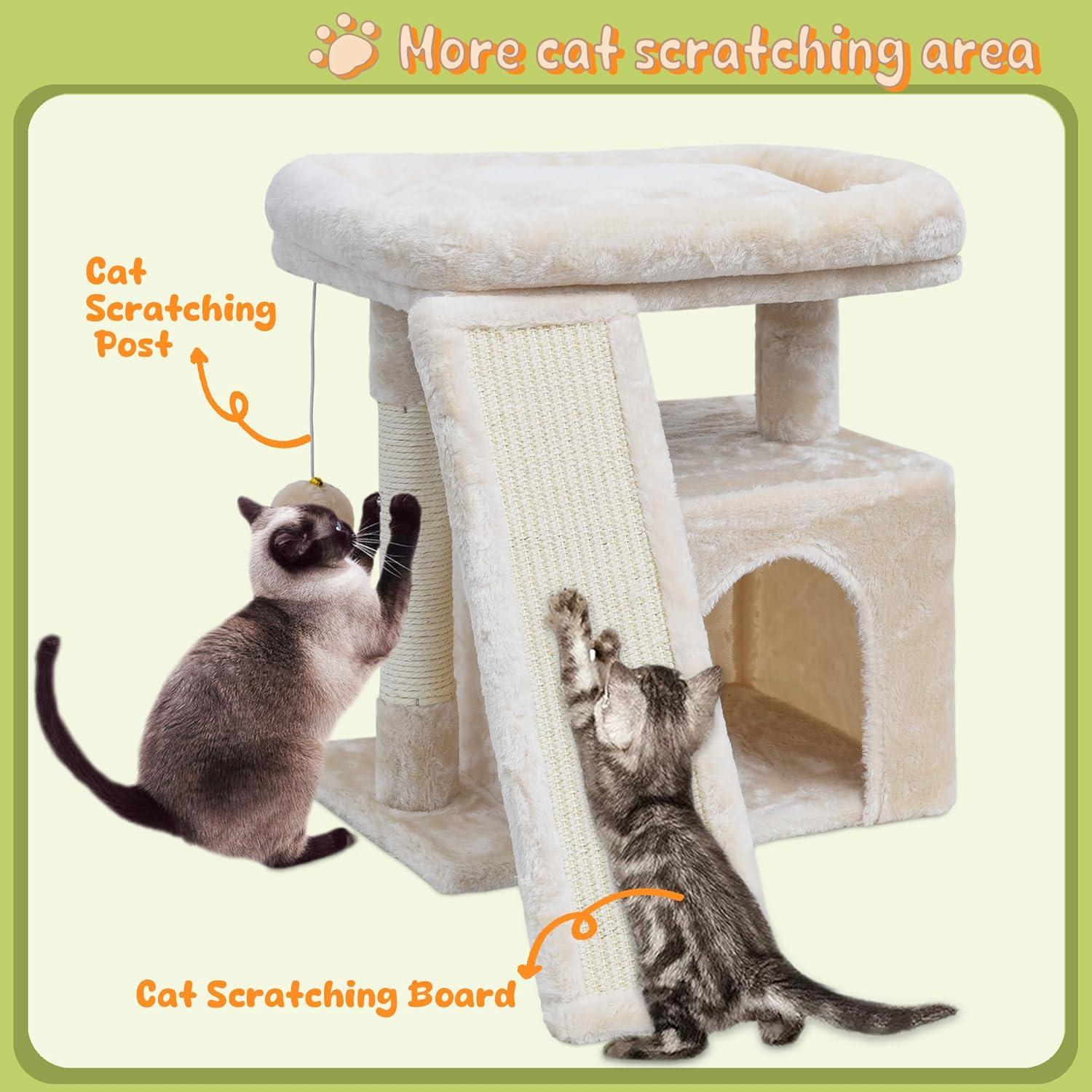 Árbol para Gatos SIYIPURR Beige con Poste Rascador y Cama