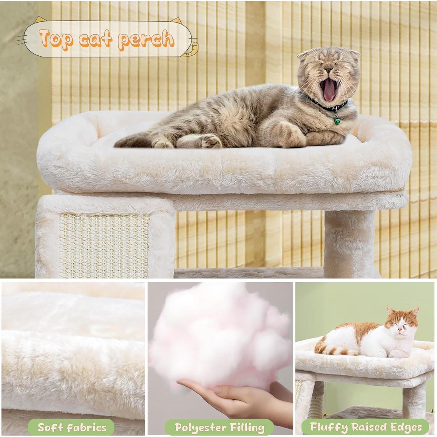 Árbol para Gatos SIYIPURR Beige con Poste Rascador y Cama