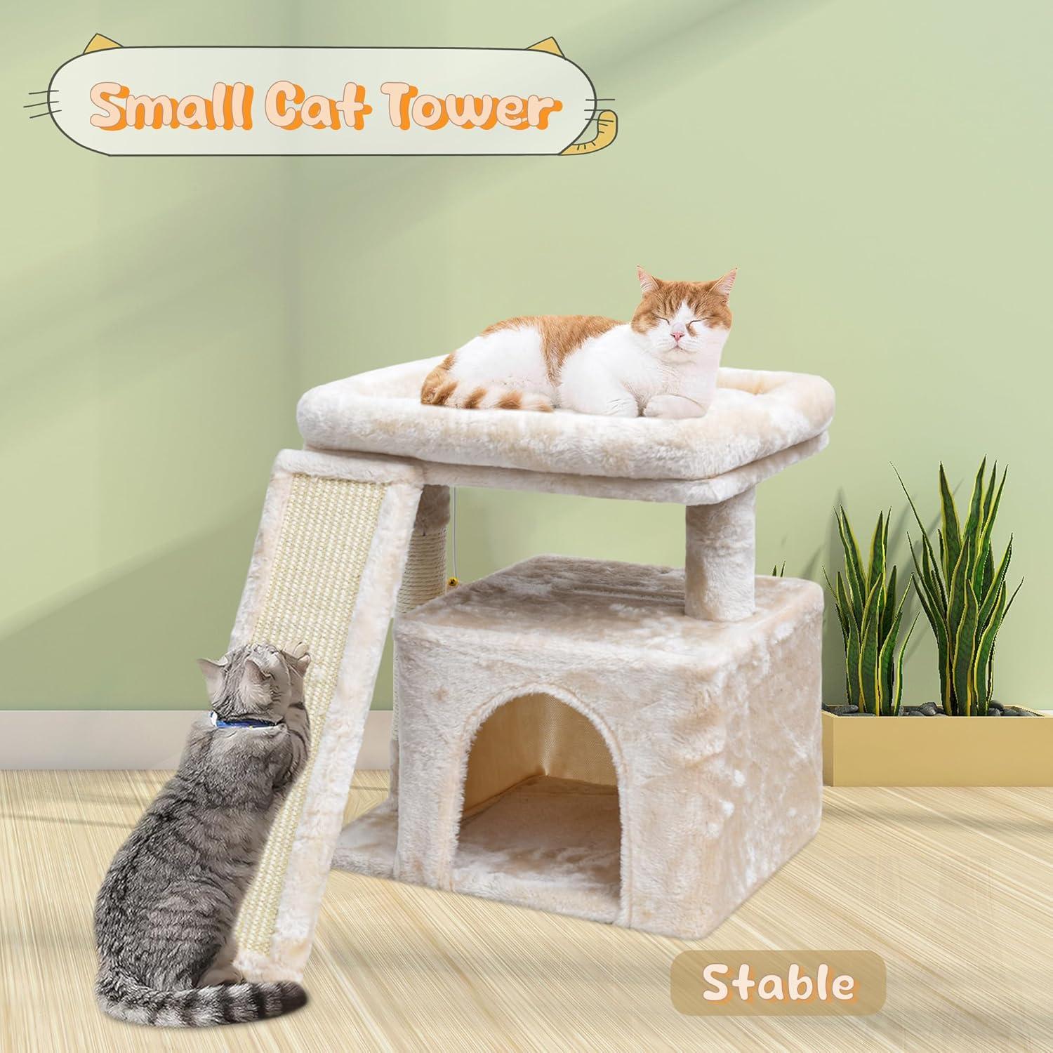 Árbol para Gatos SIYIPURR Beige con Poste Rascador y Cama