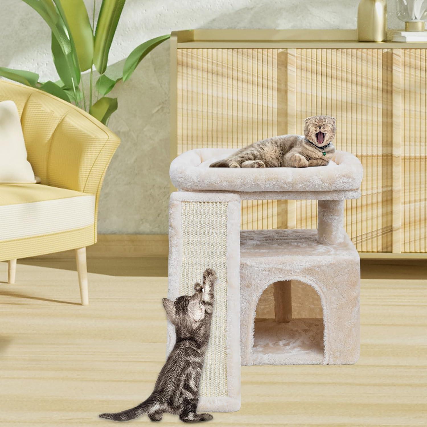 Árbol para Gatos SIYIPURR Beige con Poste Rascador y Cama