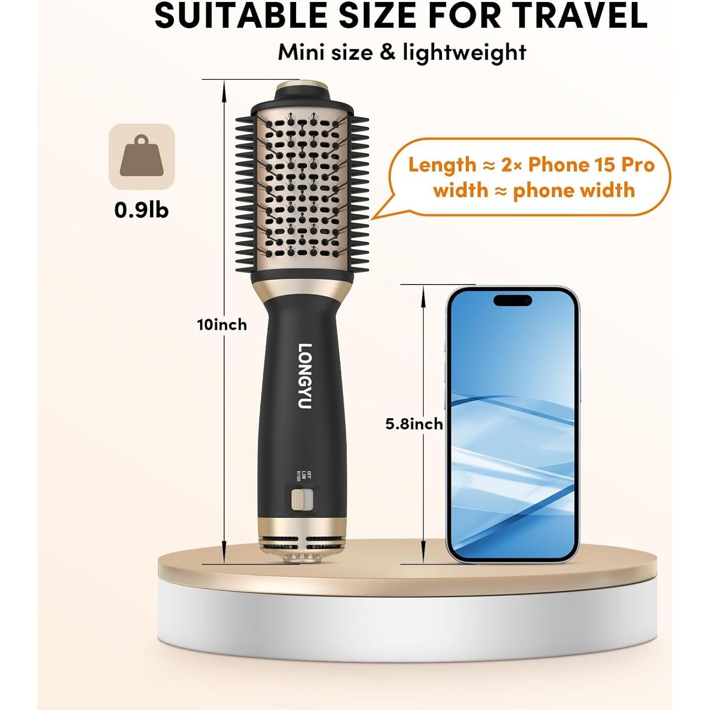 Cepillo Secador de Cabello Longyu SM-6126 Doble Voltaje 110V-240V