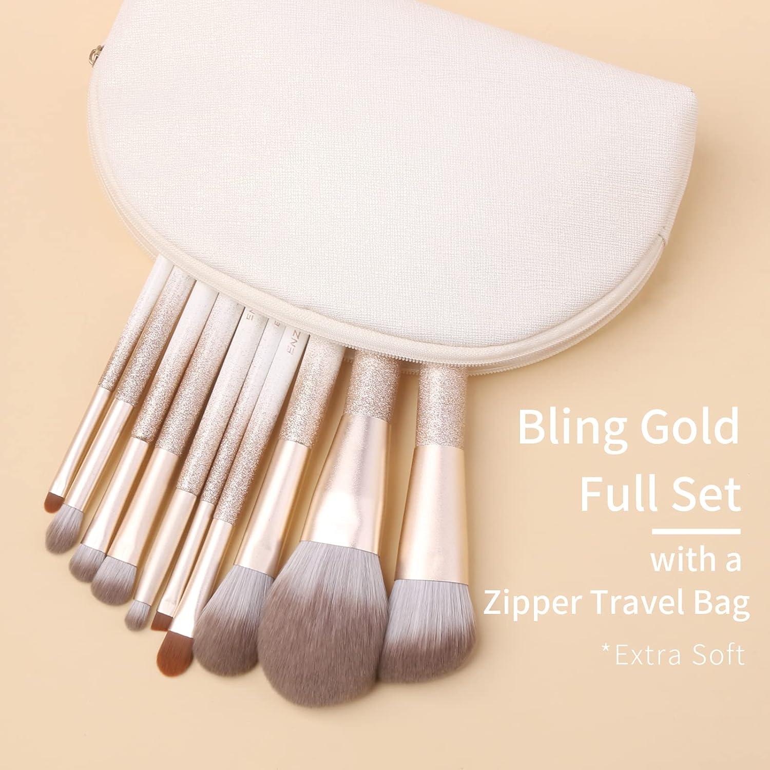 Juego de Brochas de Maquillaje Natural ORRA 10 Piezas Oro Blanco