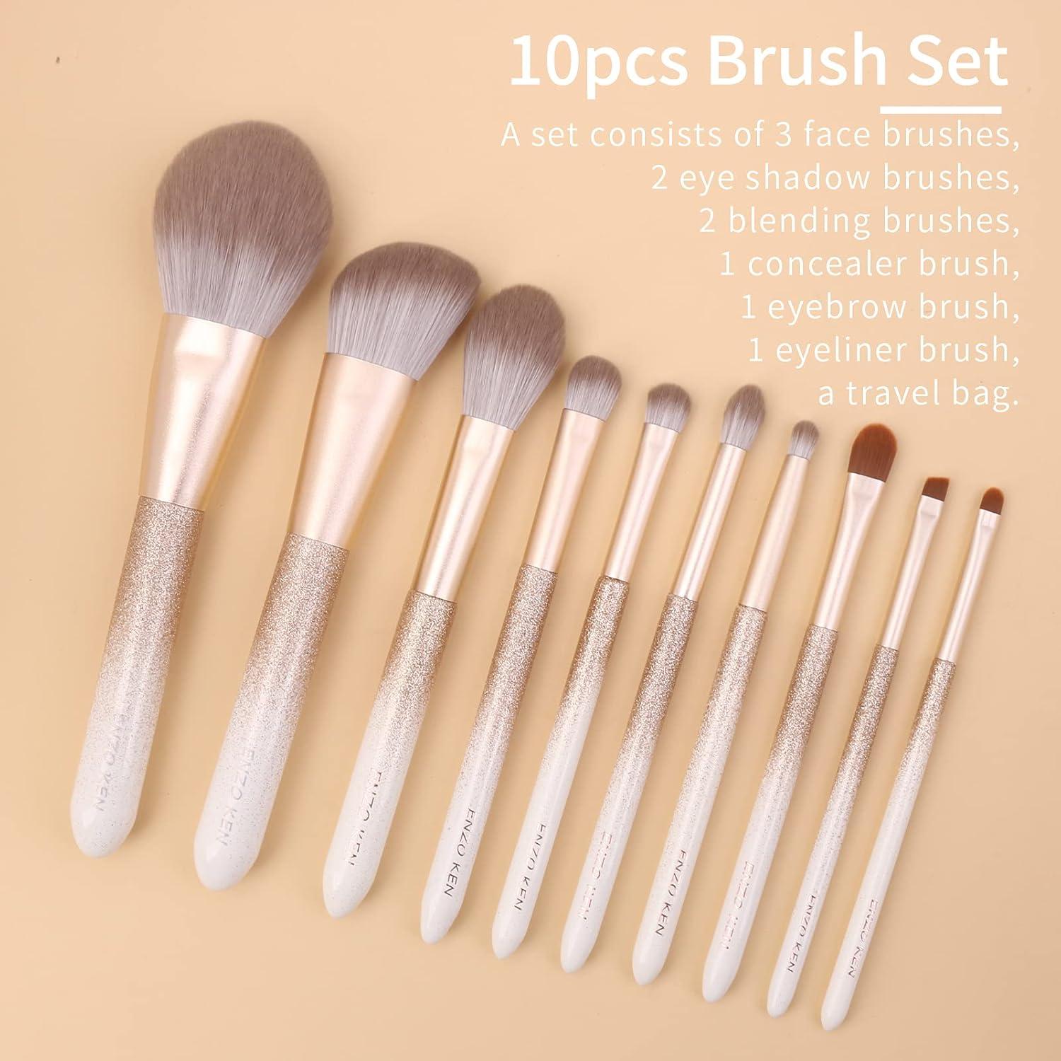 Juego de Brochas de Maquillaje Natural ORRA 10 Piezas Oro Blanco