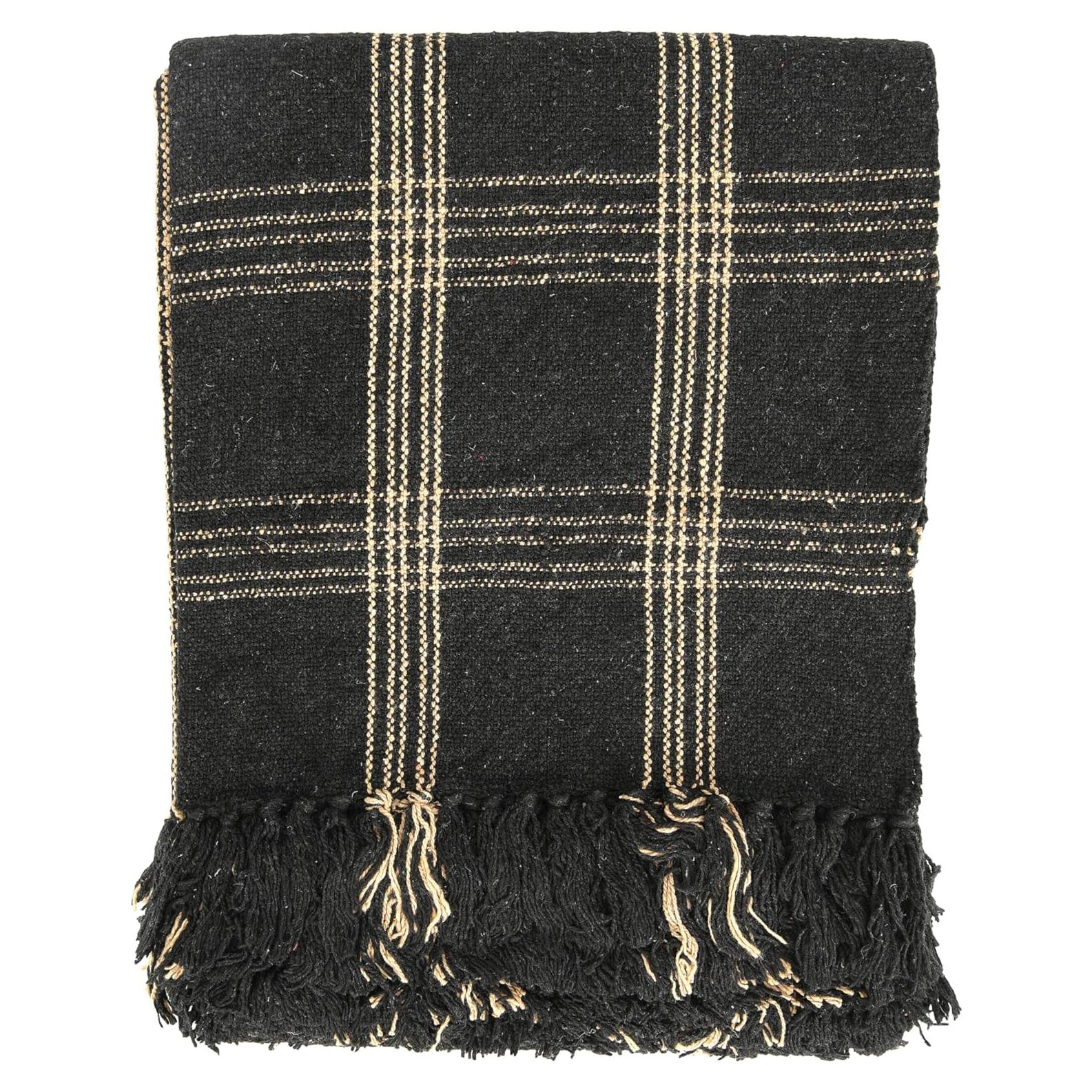 Manta Tejida de Algodón Reclamado con Flecos 152x127 cm