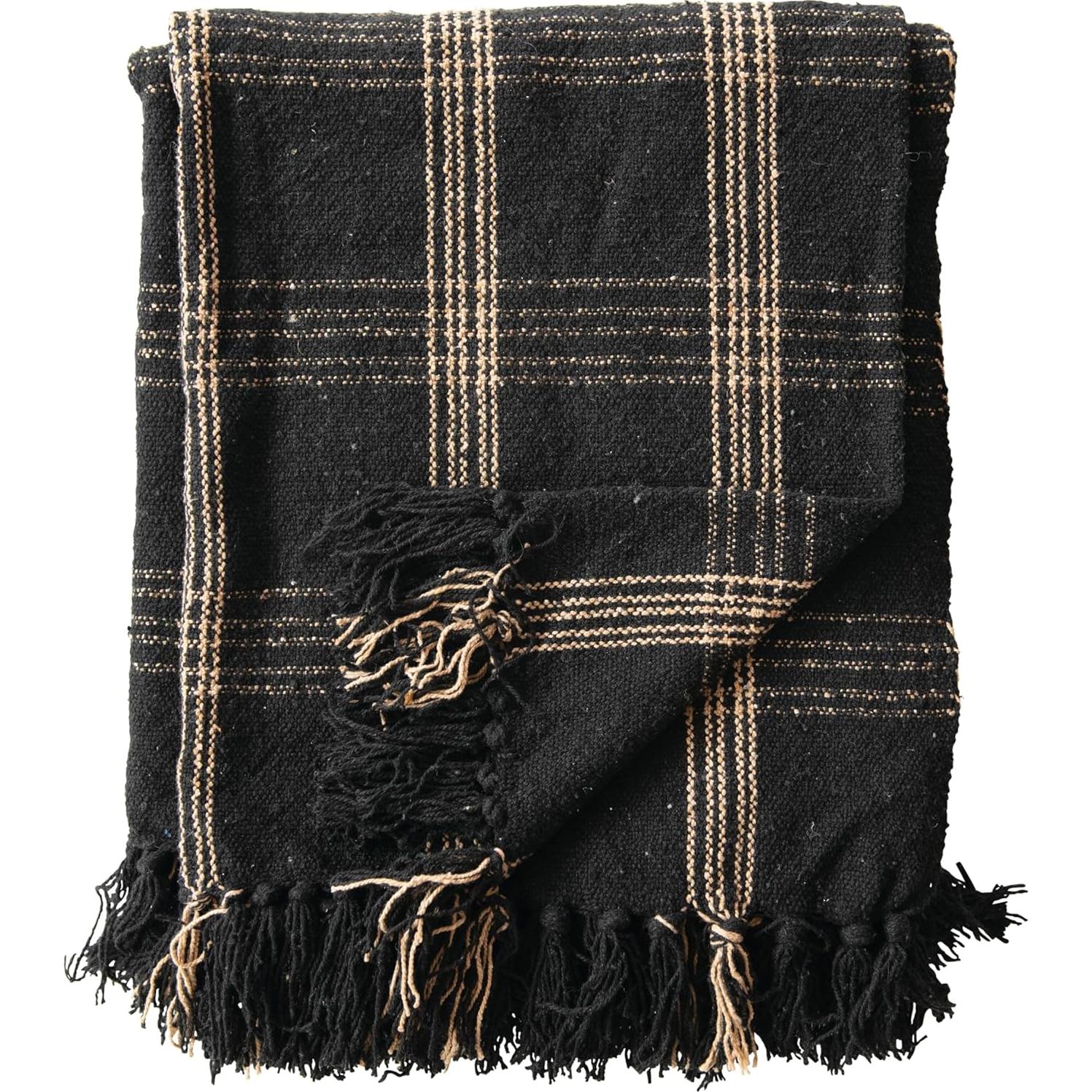 Manta Tejida de Algodón Reclamado con Flecos 152x127 cm