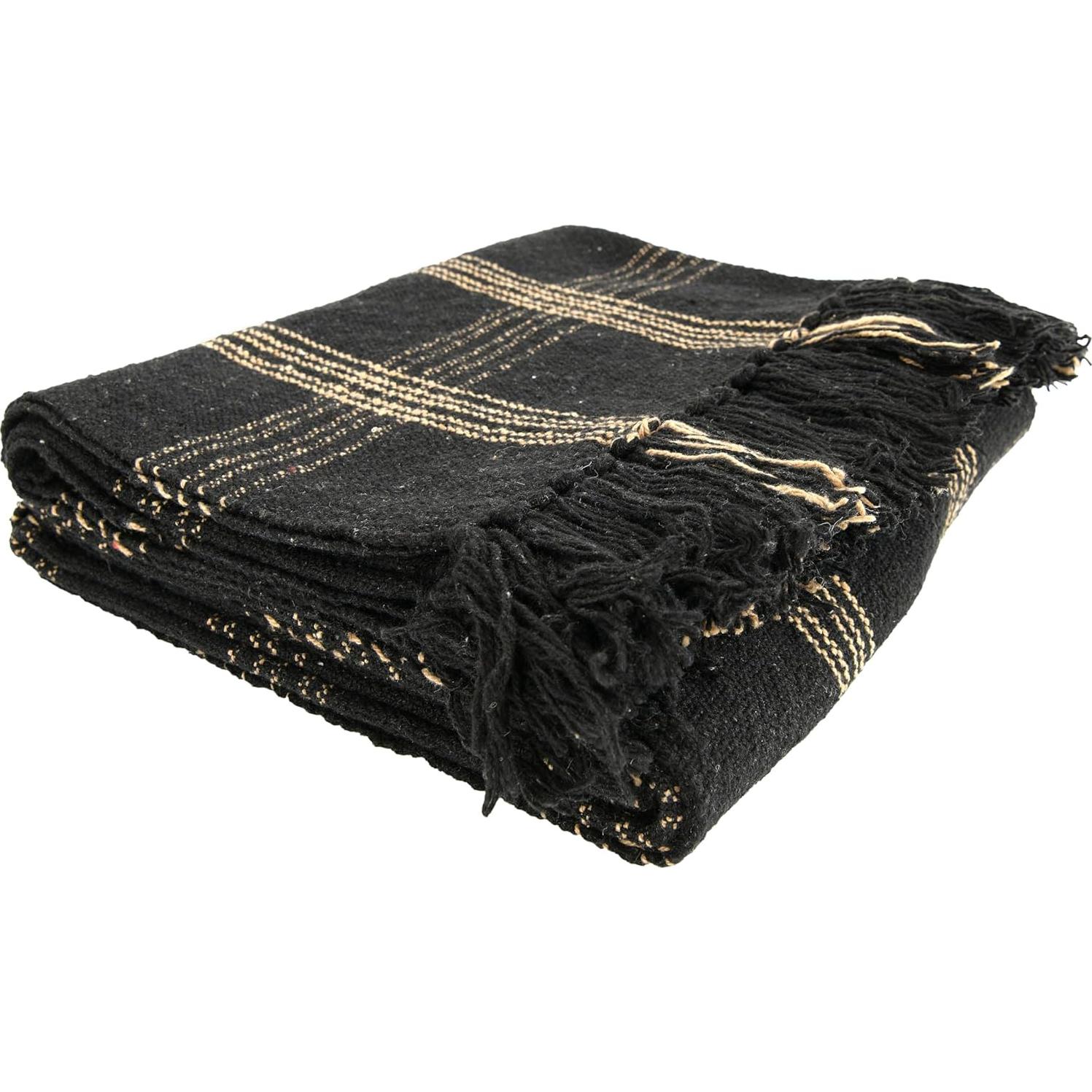 Manta Tejida de Algodón Reclamado con Flecos 152x127 cm