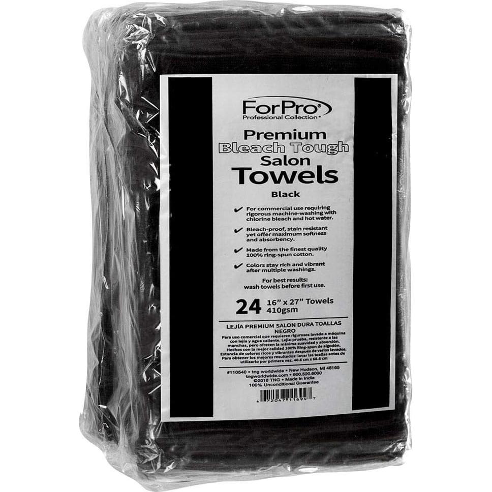 Toallas de salón ForPro Premium 100% algodón negras 24 unidades