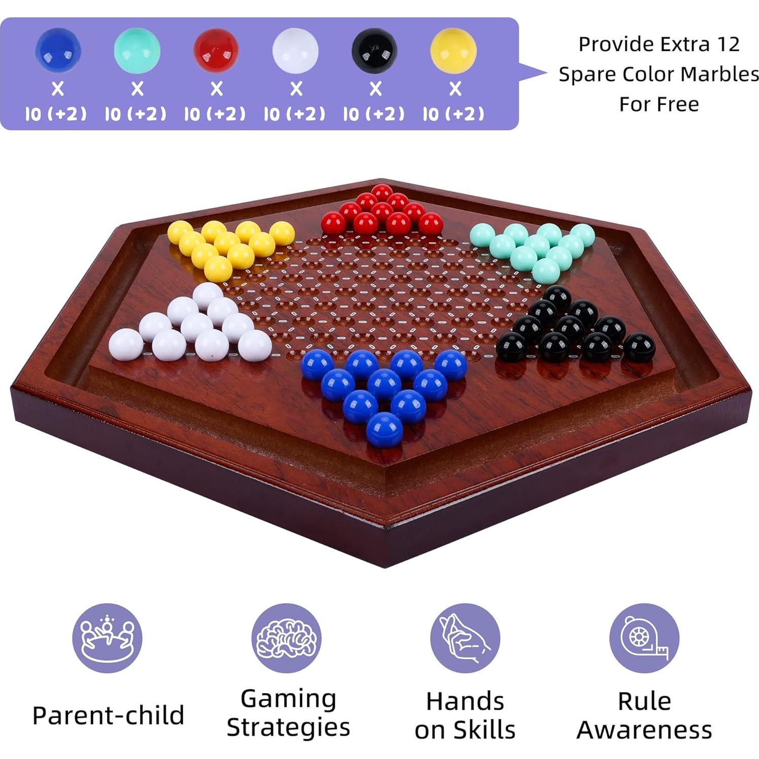 Juego de Damas Chinas de Madera Offelec 35.5 cm 60 Canicas