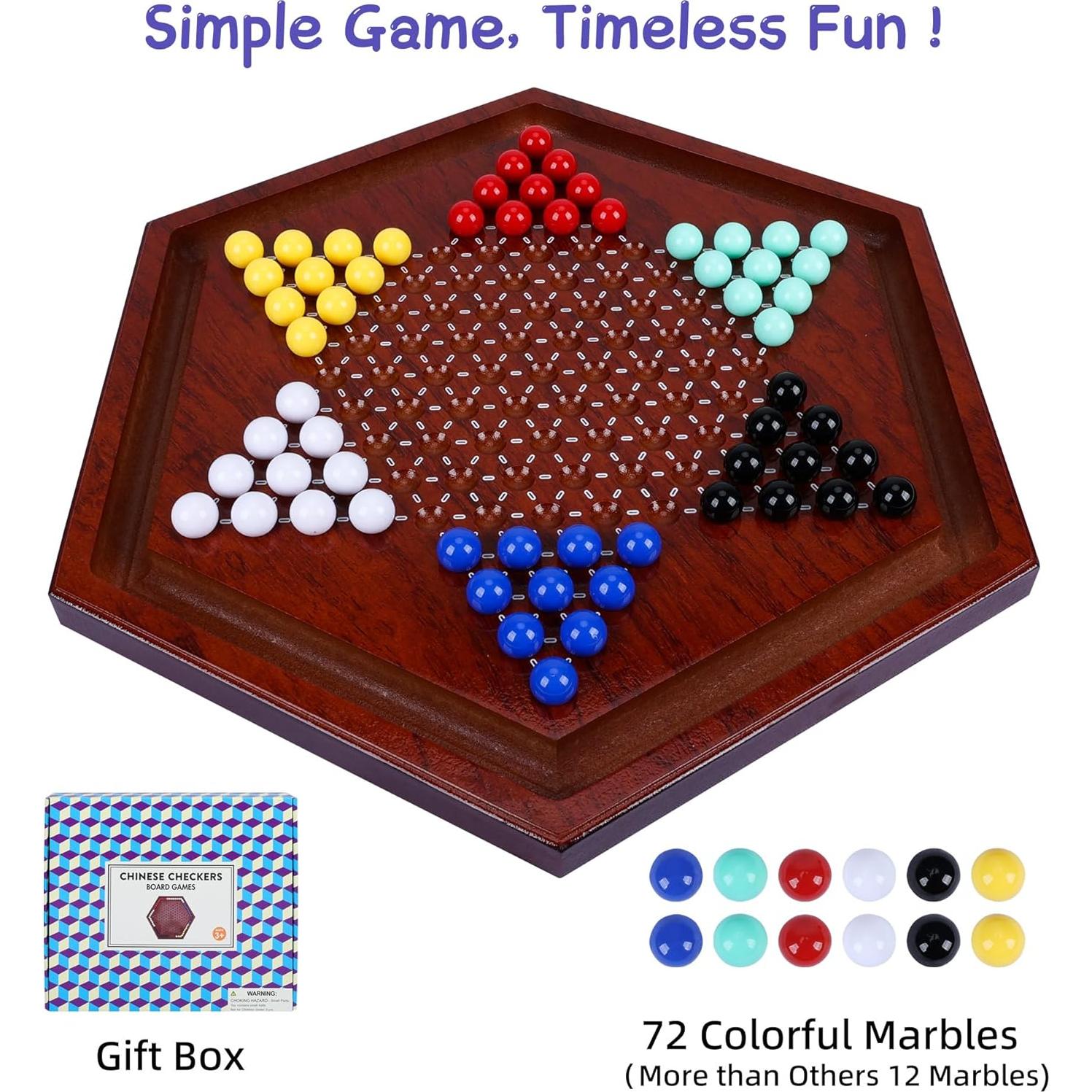 Juego de Damas Chinas de Madera Offelec 35.5 cm 60 Canicas