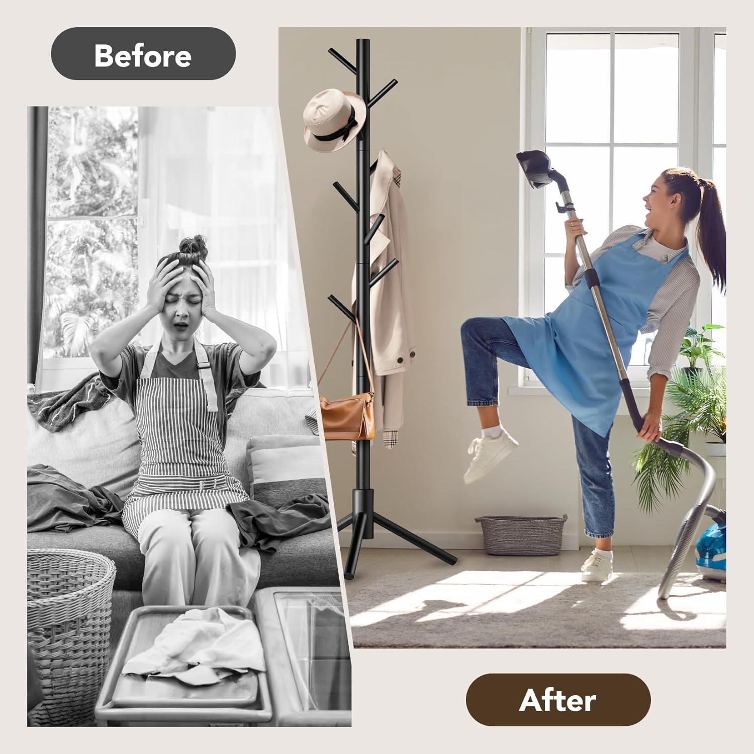 Perchero de Madera Hupmad Ajustable 3 Alturas 8 Ganchos