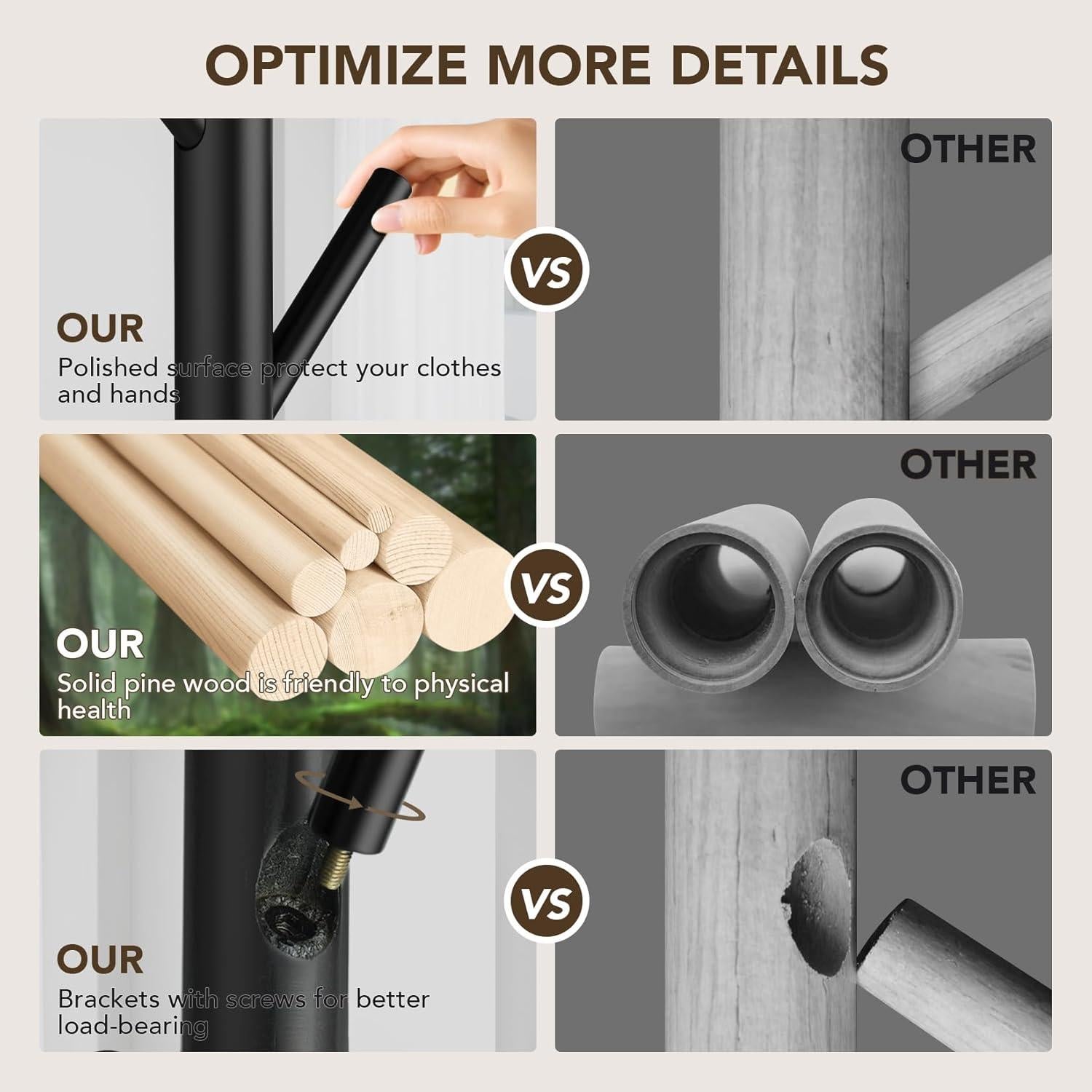 Perchero de Madera Hupmad Ajustable 3 Alturas 8 Ganchos