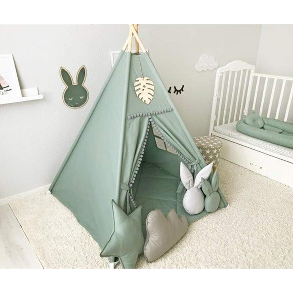 Tienda Teepee para Niños Verde - Casa de Juego Interior 120x120x150 cm