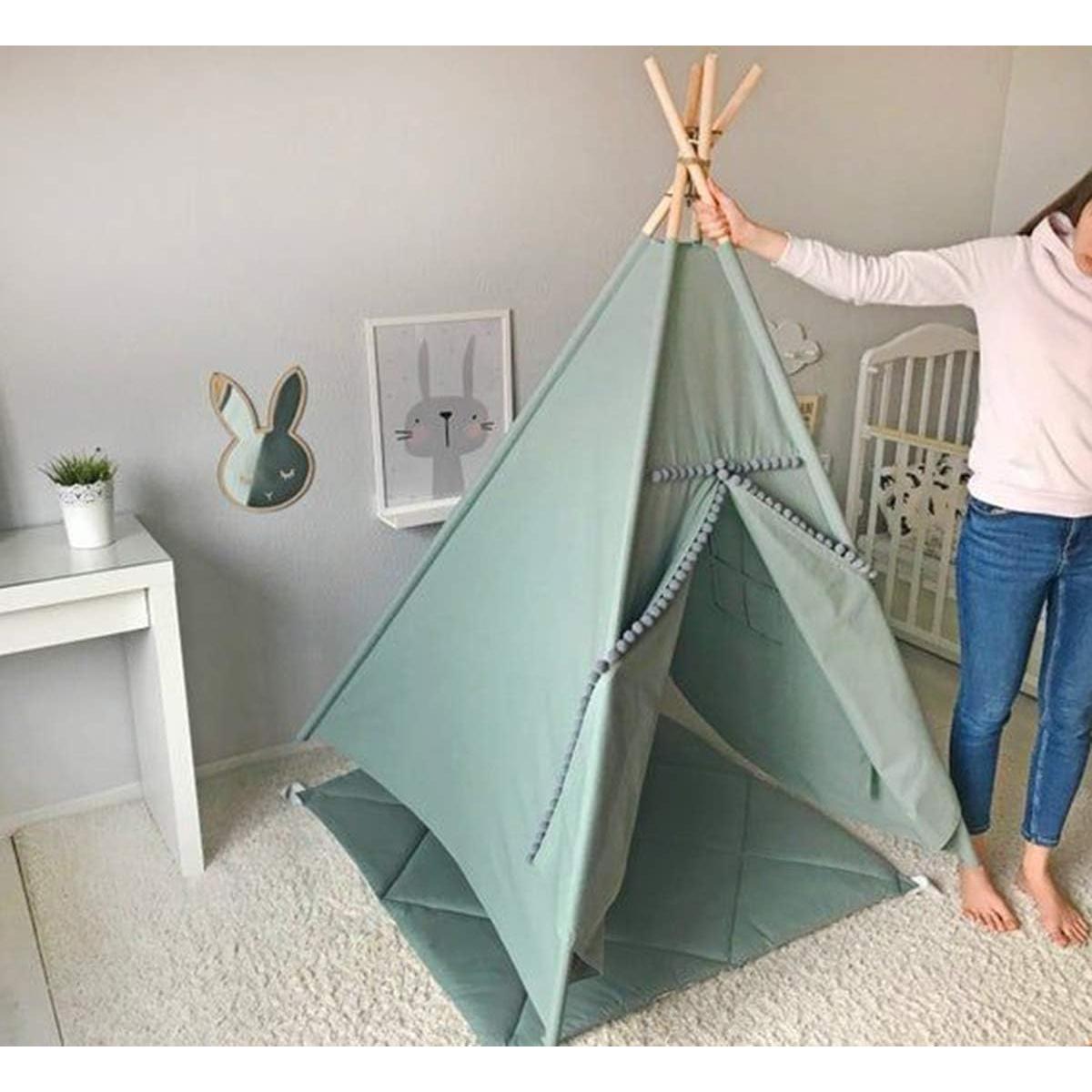 Tienda Teepee para Niños Verde - Casa de Juego Interior 120x120x150 cm