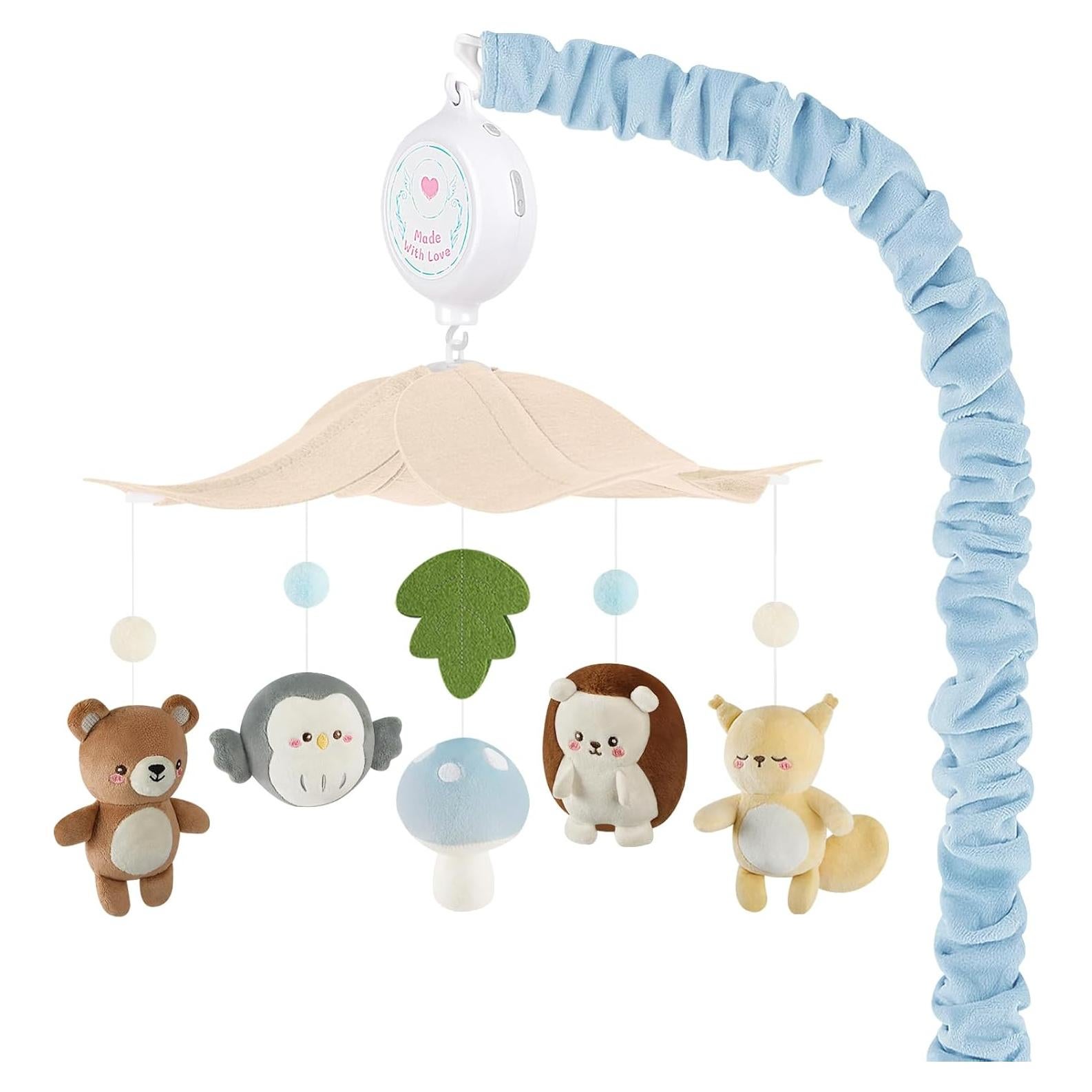 Móvil de Cuna Musical PIIKAGO Oso Azul y Beige 3 Modos