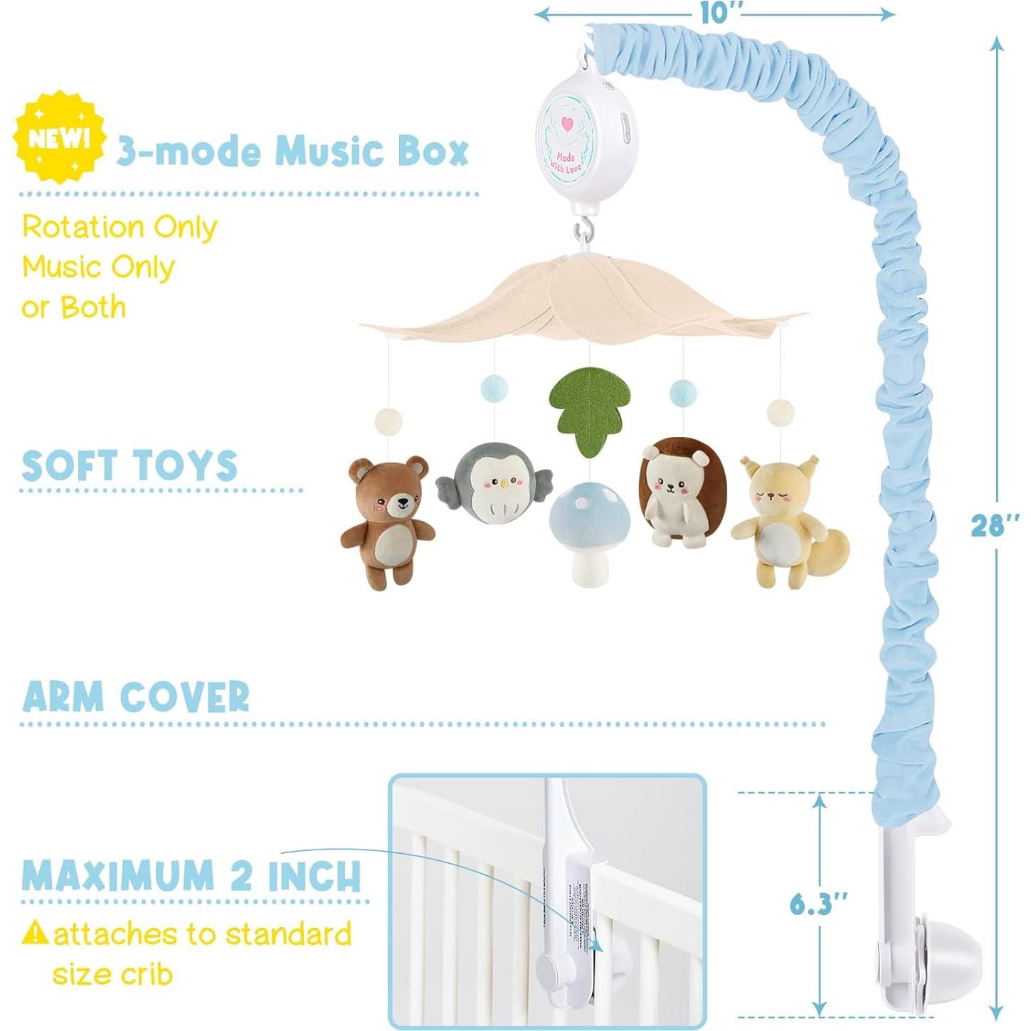 Móvil de Cuna Musical PIIKAGO Oso Azul y Beige 3 Modos