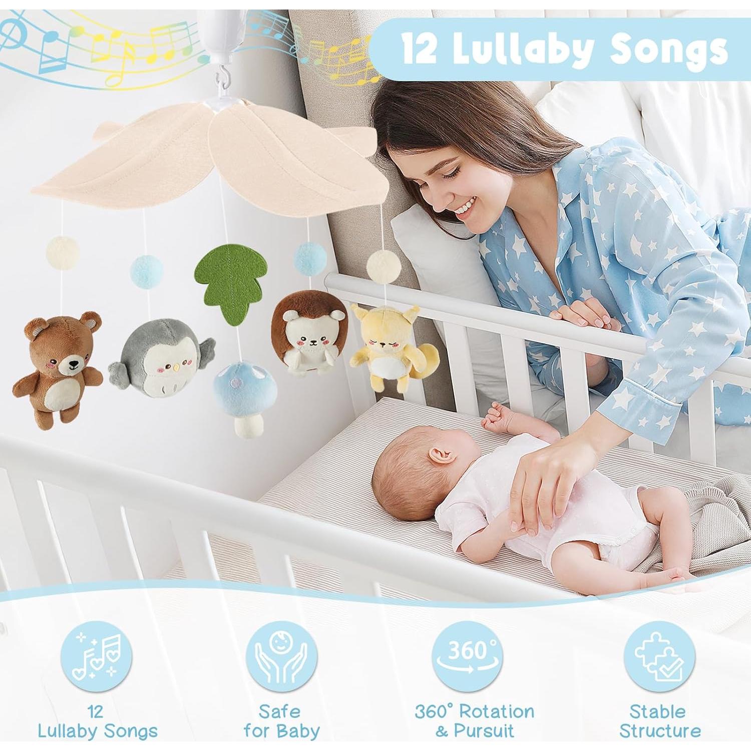 Móvil de Cuna Musical PIIKAGO Oso Azul y Beige 3 Modos