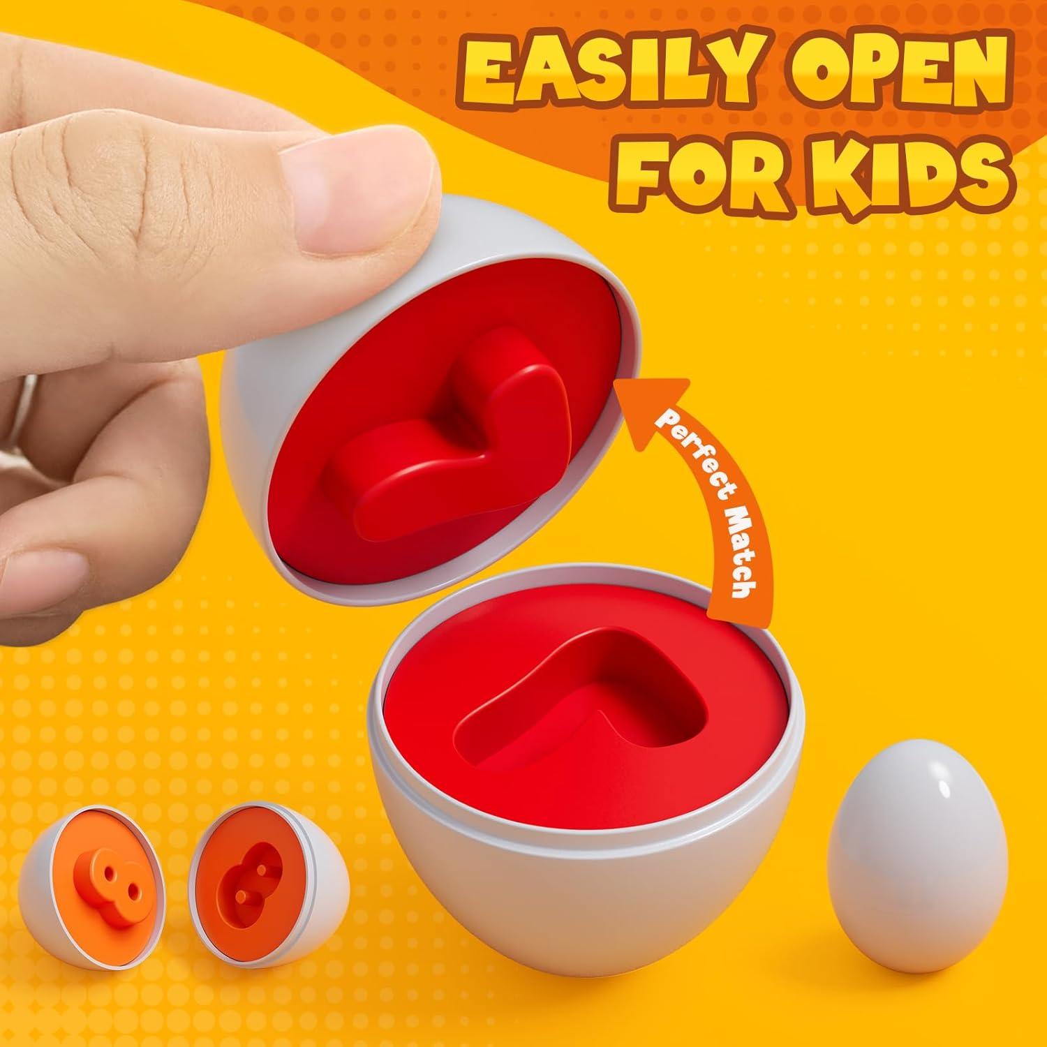 Matching Eggs for Toddlers 1-3, 12PCS Shape Sorting Toys Chicken Montessori Geometric Sensory Play Eggs, Color Stacking Block Easter Gifts for Baby Boys Girls